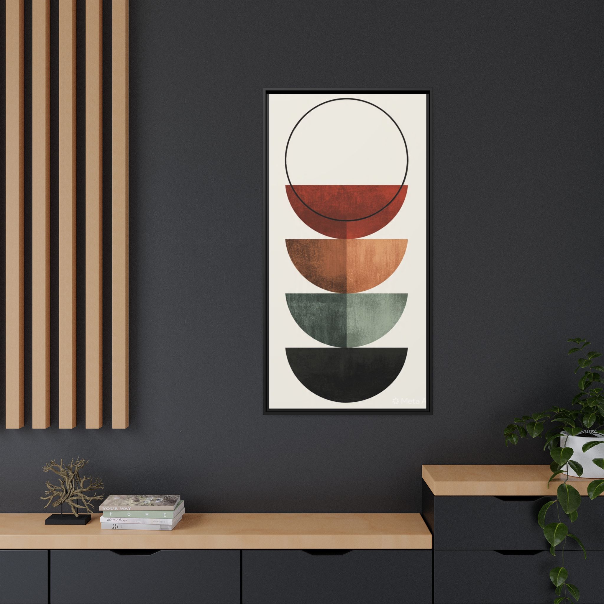 Abstract Stacked Semi-Circles Framed Canvas Wall Art — Mid-Century Modern Geometric Print - Image 8
