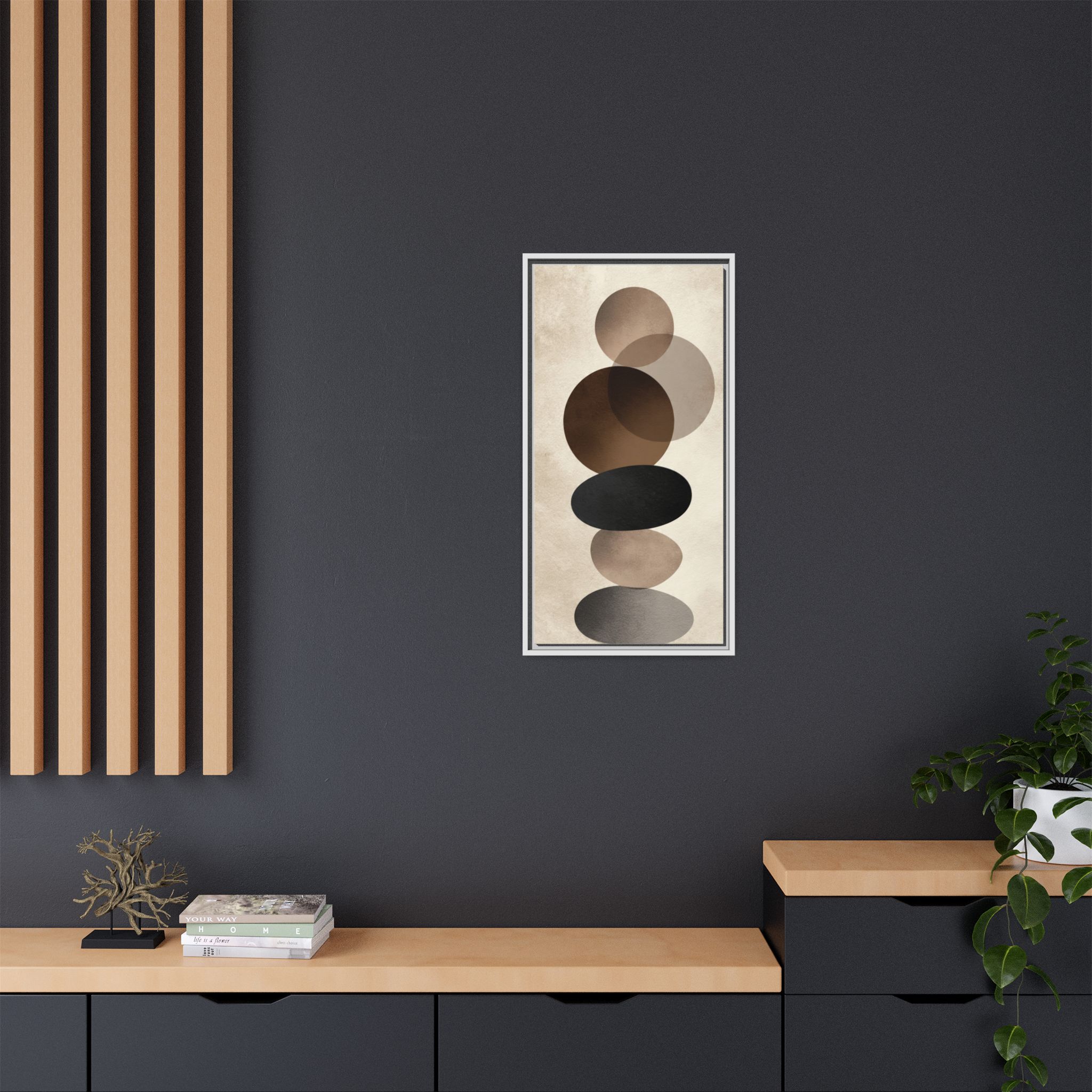 Framed Abstract Circles Matte Canvas Print — Neutral Mid-Century Wall Art - Image 168