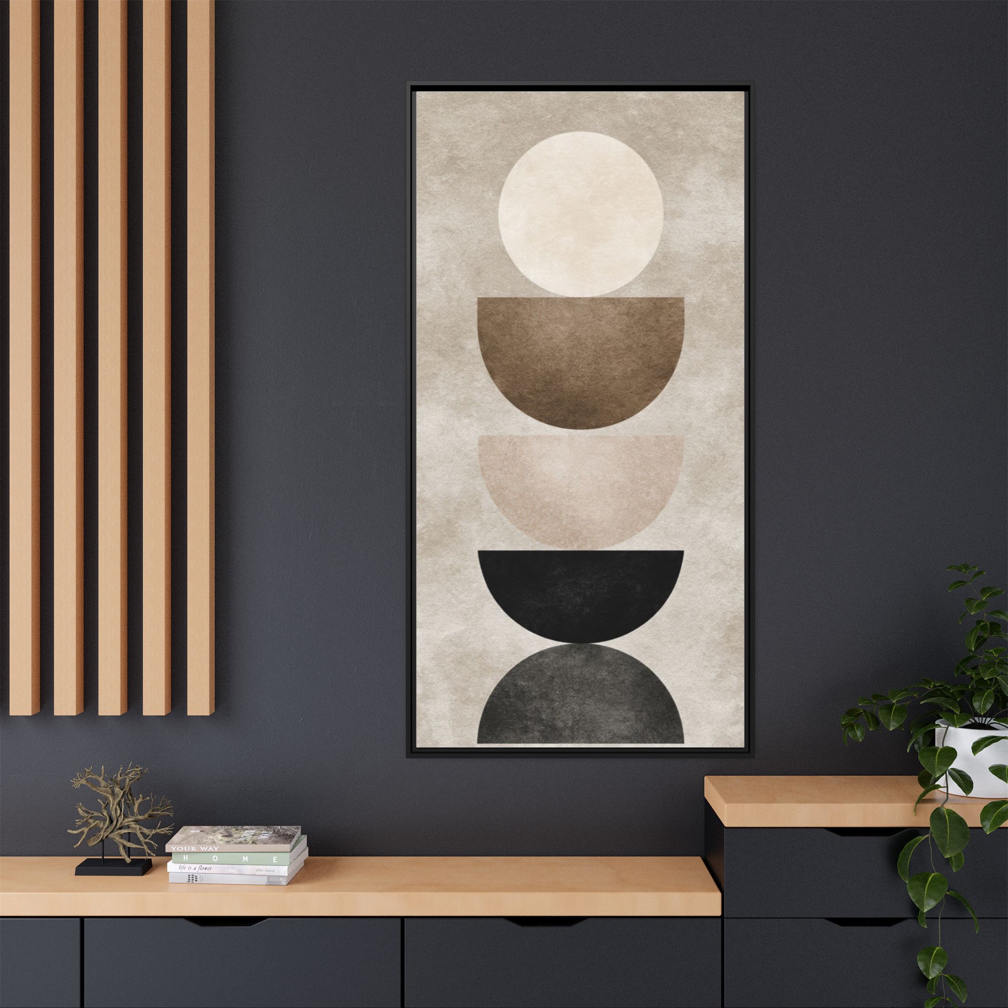 Abstract Neutral Geometric Canvas Print — Stacked Circles Framed Wall Art - Image 84