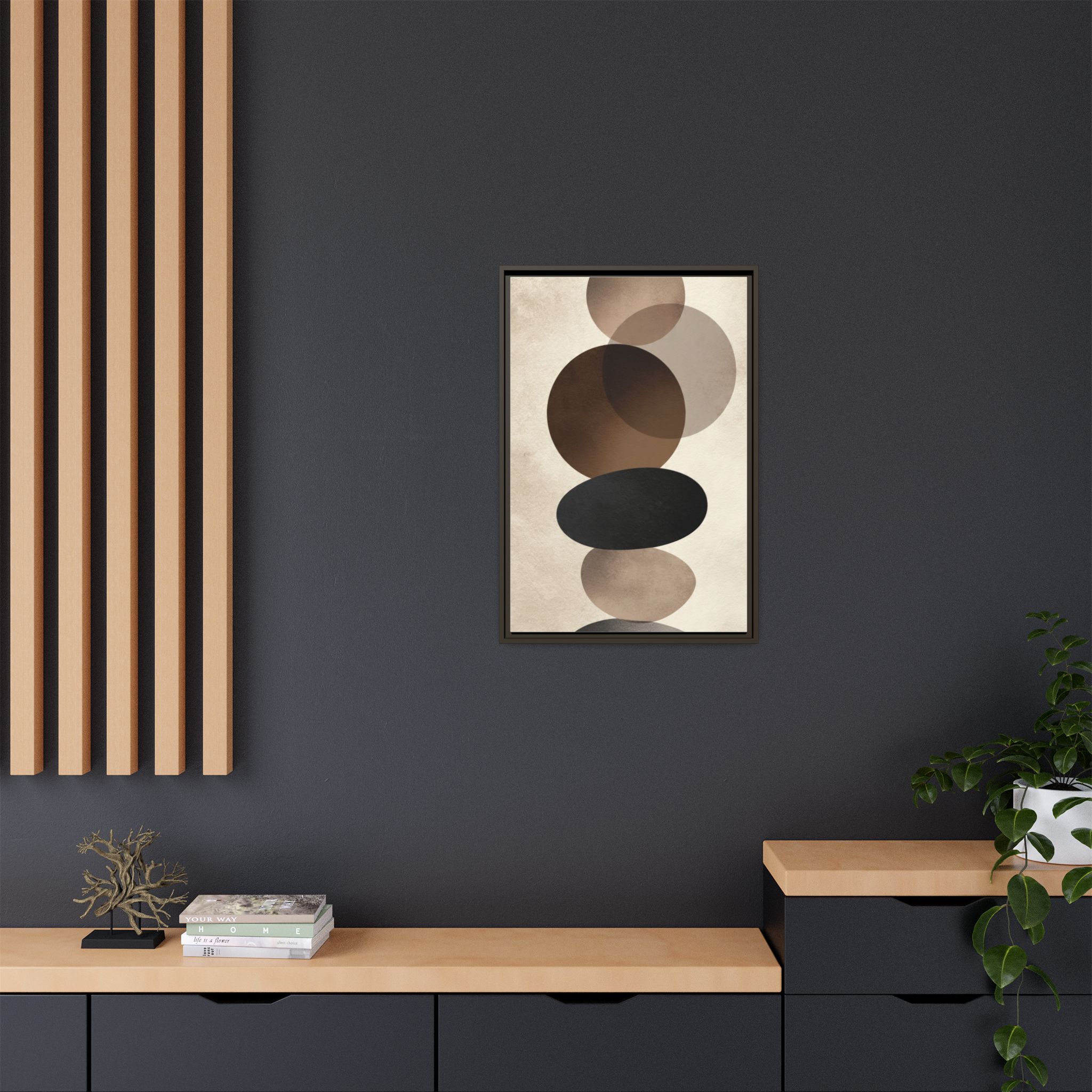 Framed Abstract Circles Matte Canvas Print — Neutral Mid-Century Wall Art - Image 144