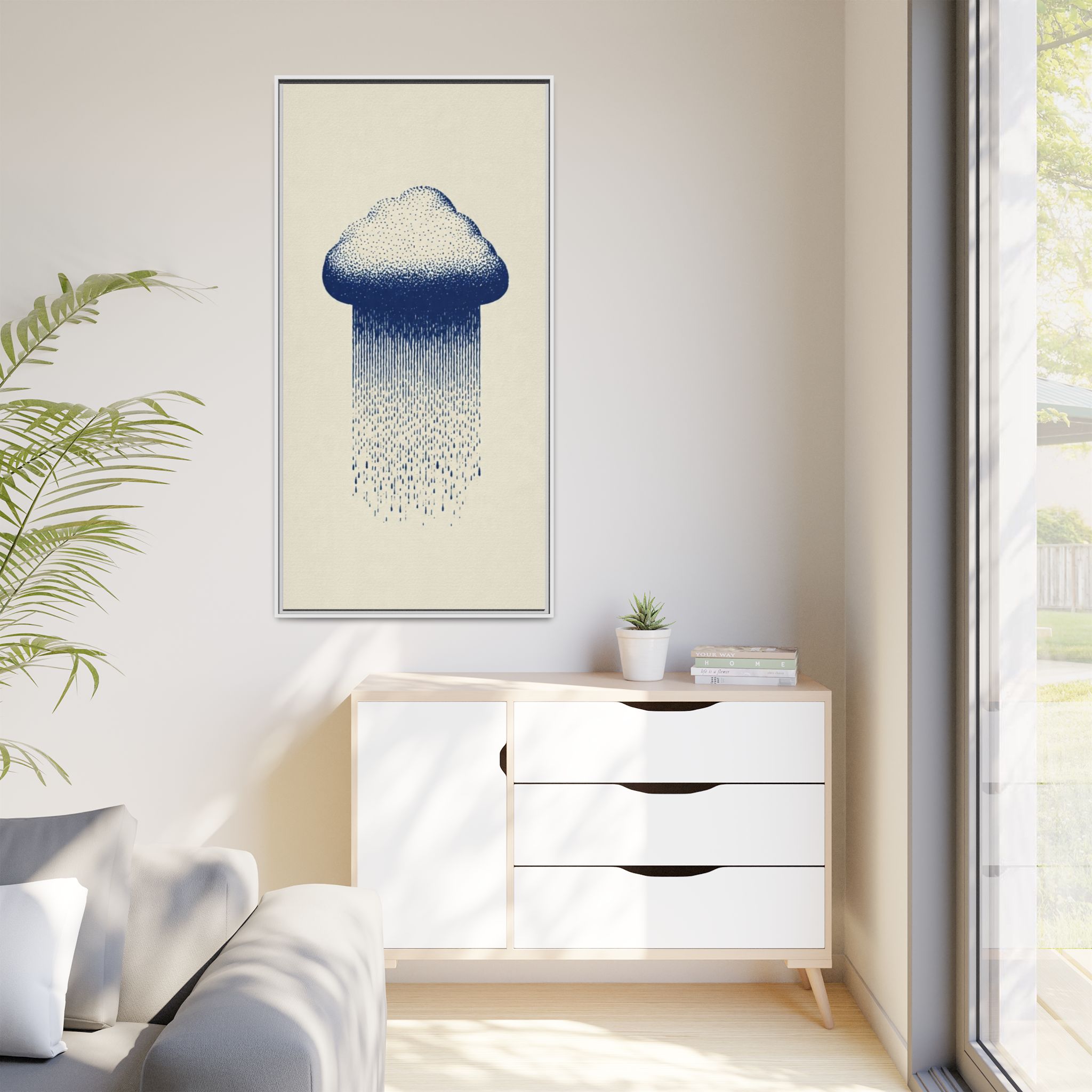 Framed Canvas Wall Art — Blue Rain Cloud Minimalist Print - Image 39