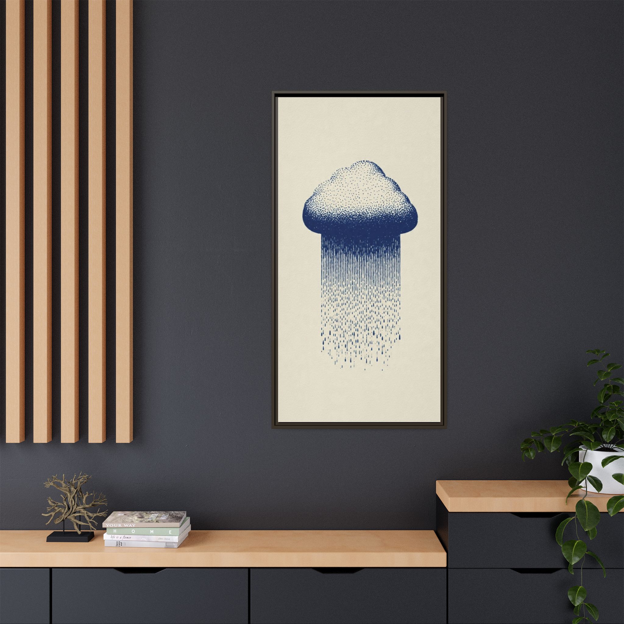 Framed Canvas Wall Art — Blue Rain Cloud Minimalist Print - Image 12