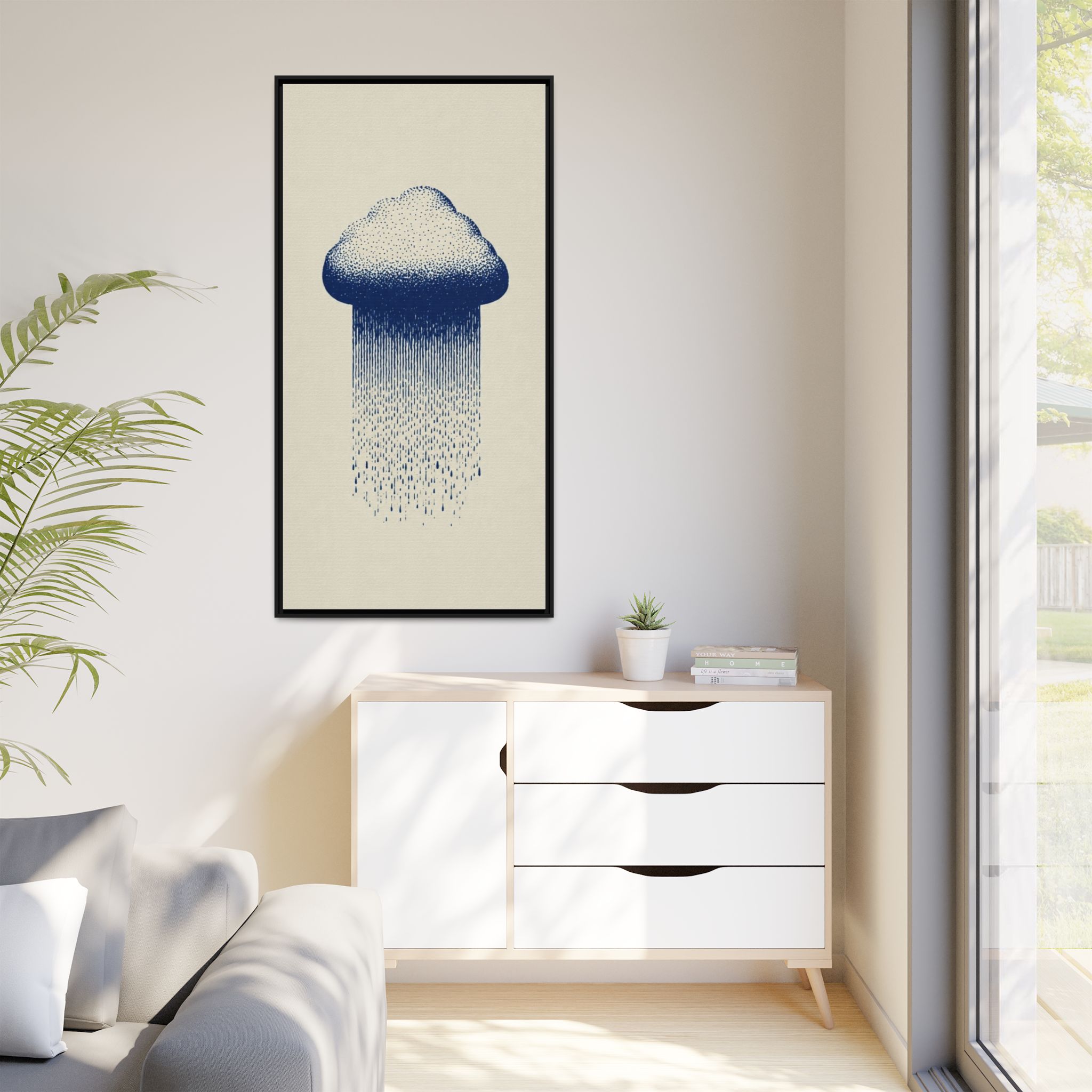 Framed Canvas Wall Art — Blue Rain Cloud Minimalist Print - Image 35