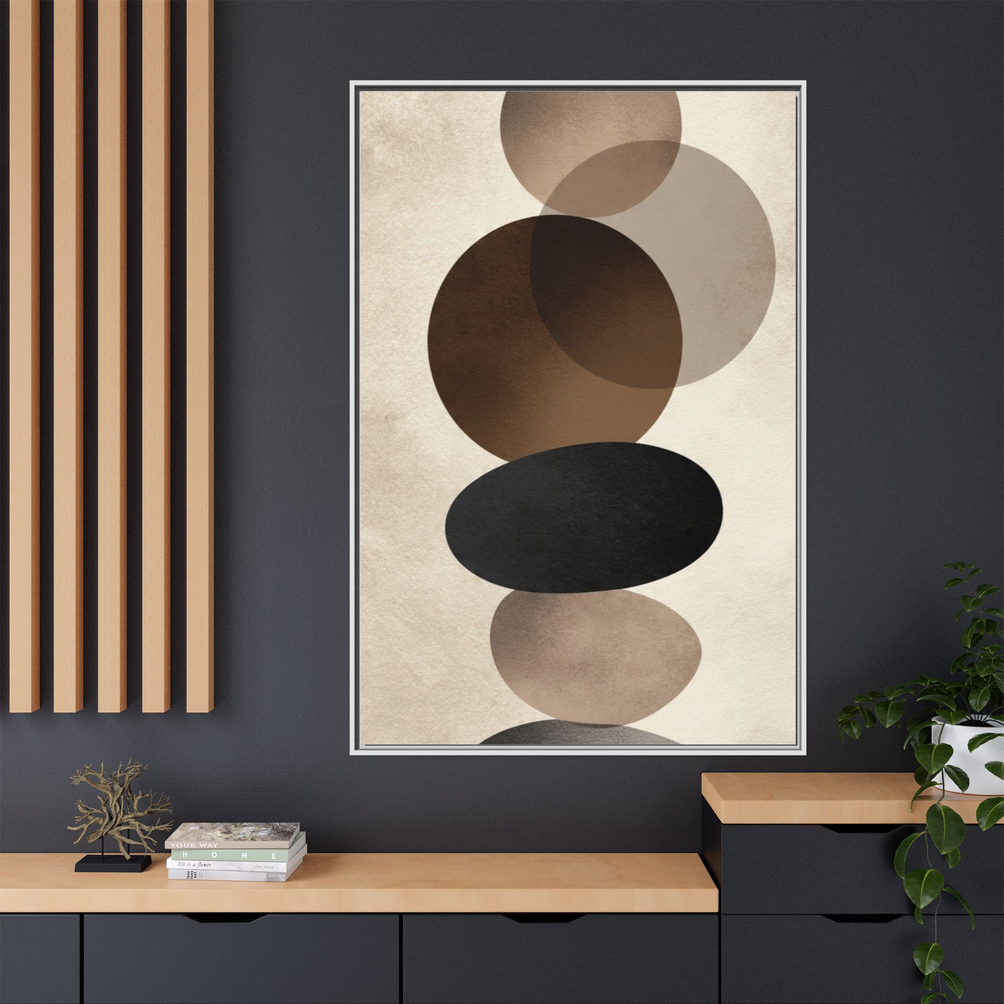Framed Abstract Circles Matte Canvas Print — Neutral Mid-Century Wall Art - Image 56