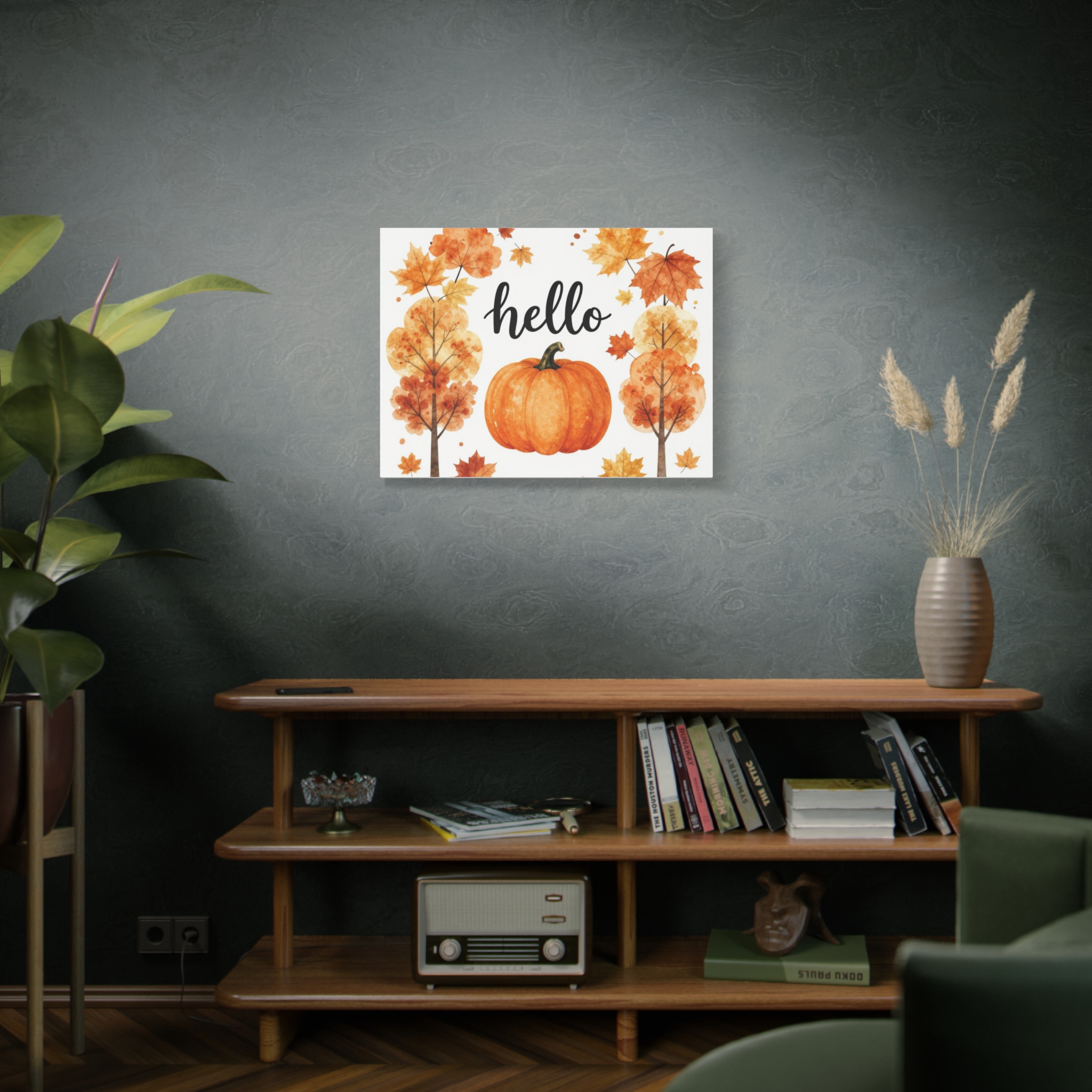 Hello Pumpkin Fall Canvas Wall Art — Autumn Pumpkin & Leaves Stretched Matte Canvas - Image 9