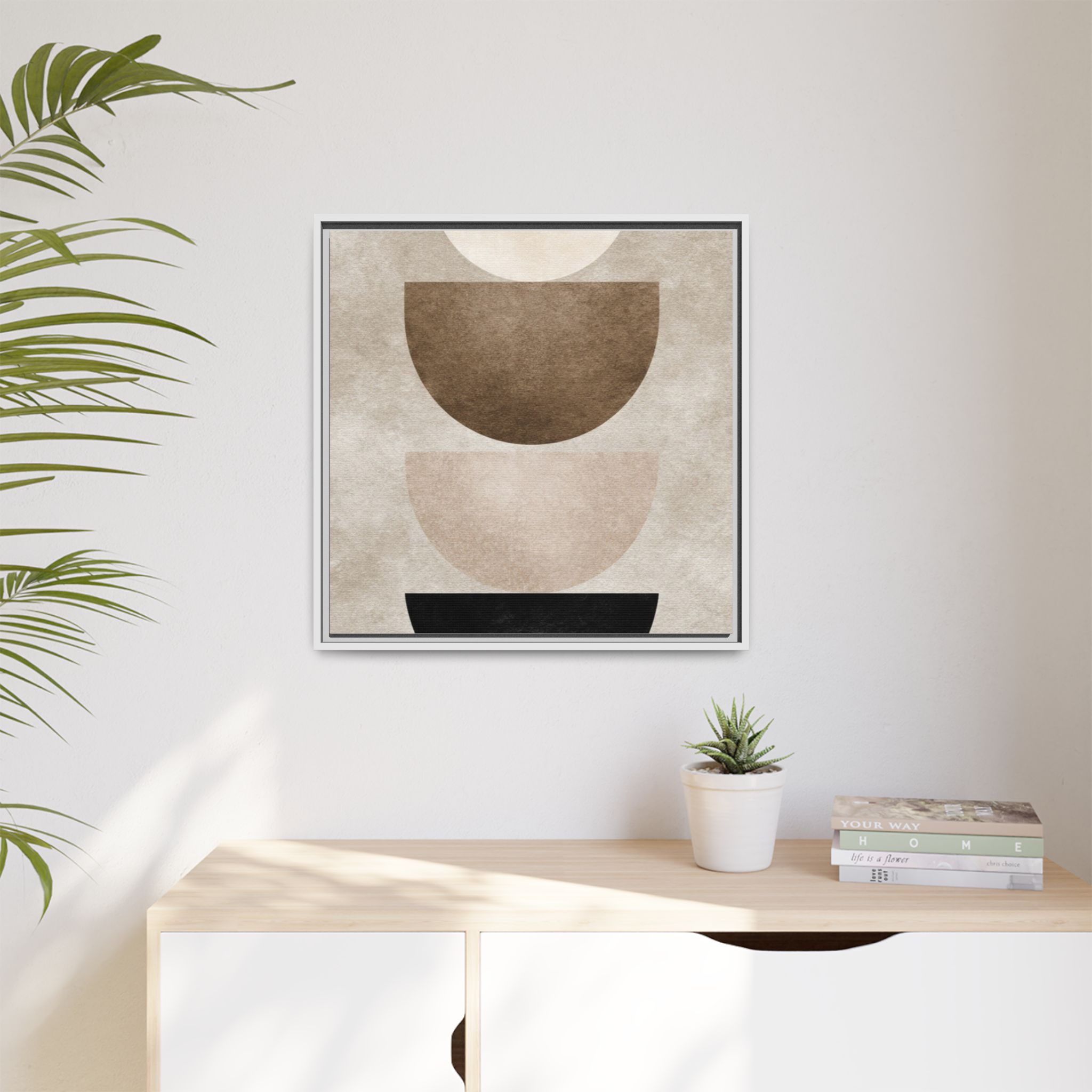 Abstract Neutral Geometric Canvas Print — Stacked Circles Framed Wall Art - Image 19