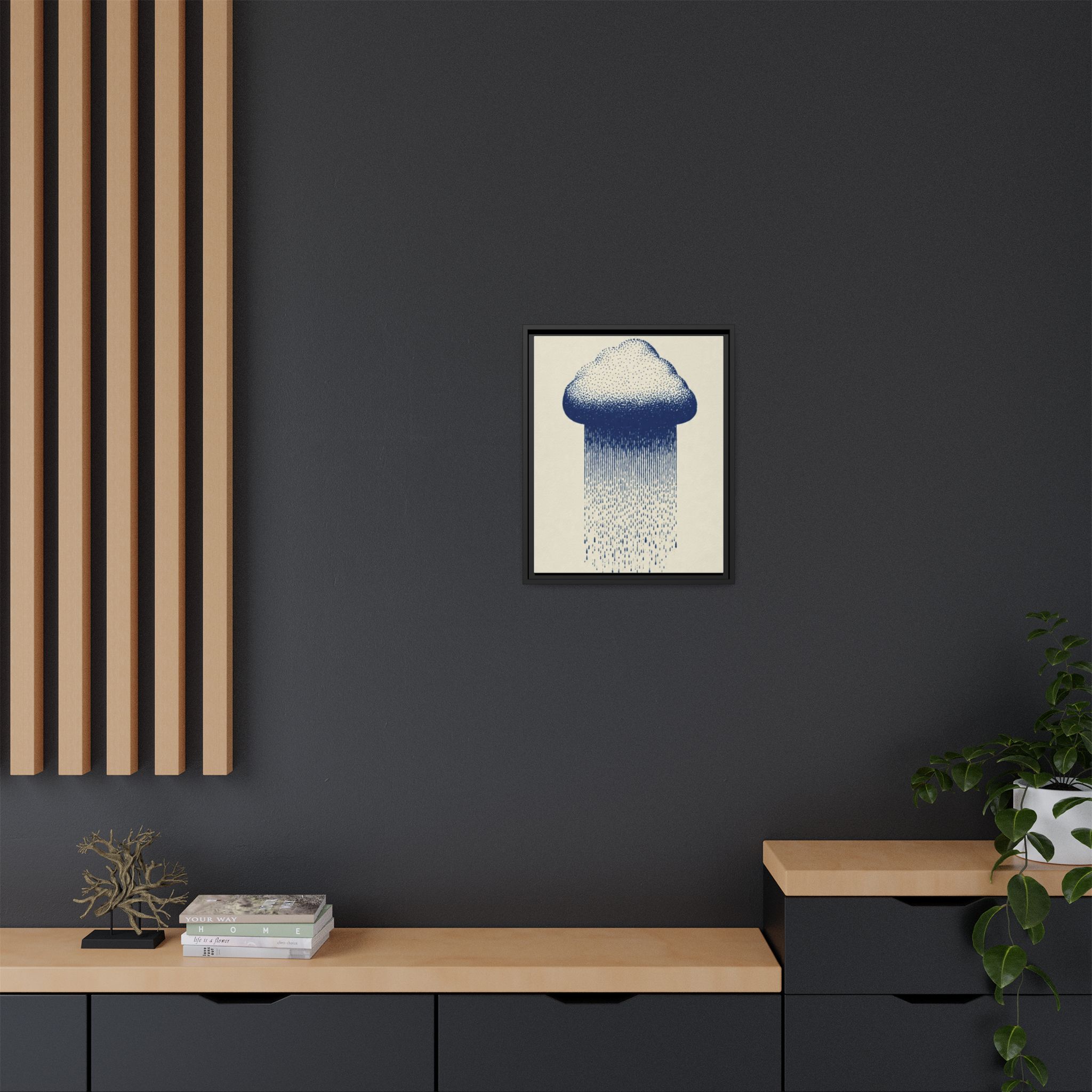 Framed Canvas Wall Art — Blue Rain Cloud Minimalist Print - Image 176