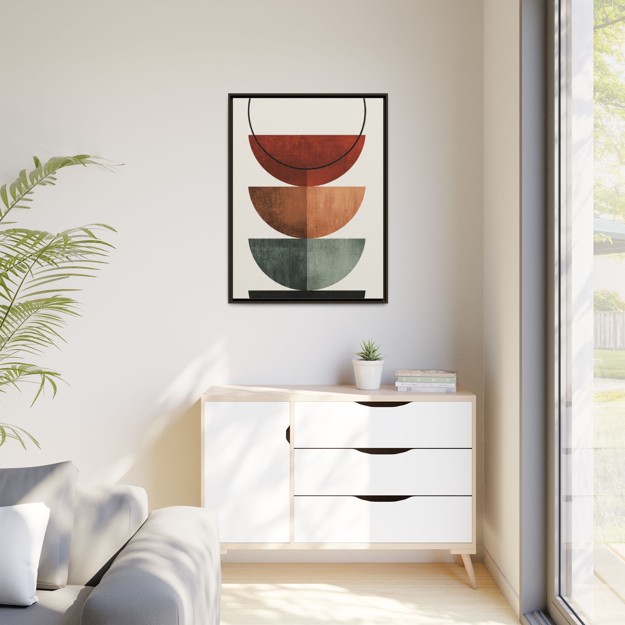 Abstract Stacked Semi-Circles Framed Canvas Wall Art — Mid-Century Modern Geometric Print - Image 27