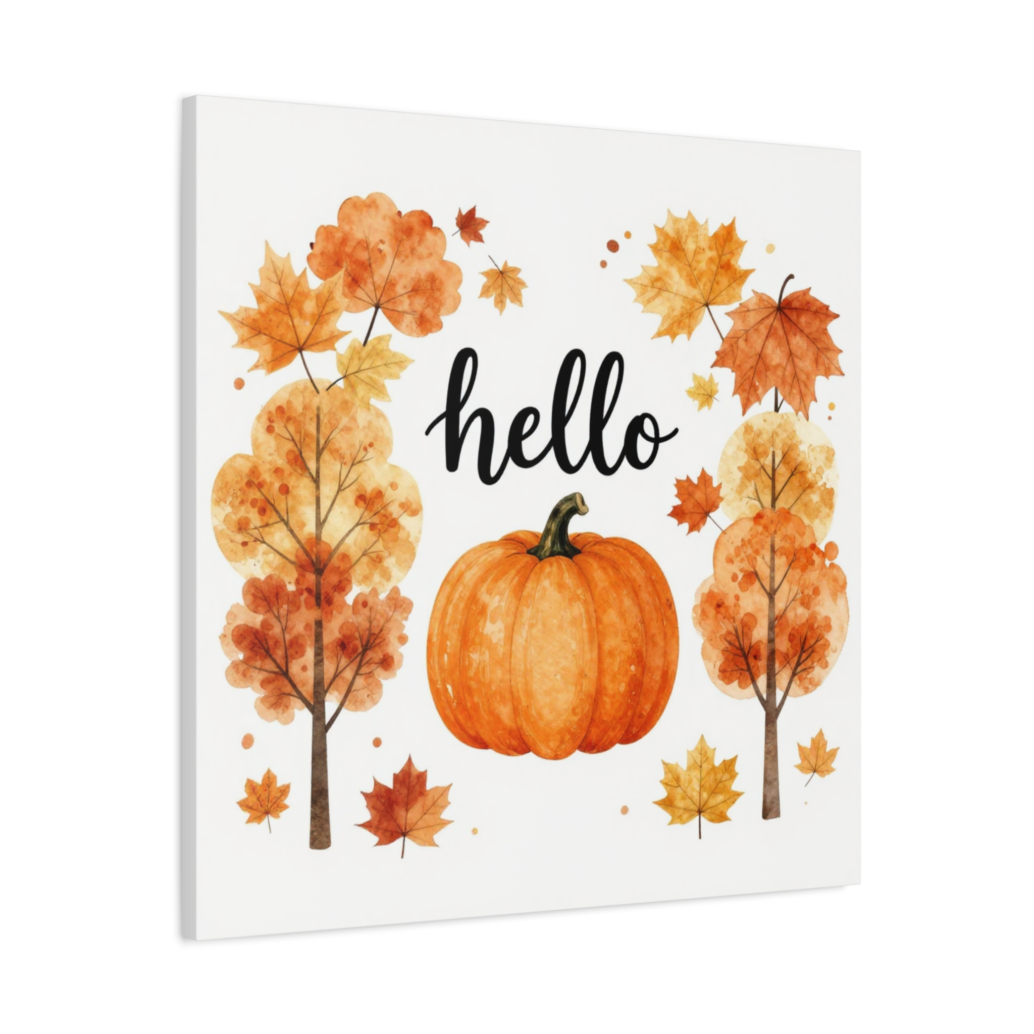 Hello Pumpkin Fall Canvas Wall Art — Autumn Pumpkin & Leaves Stretched Matte Canvas - Image 6