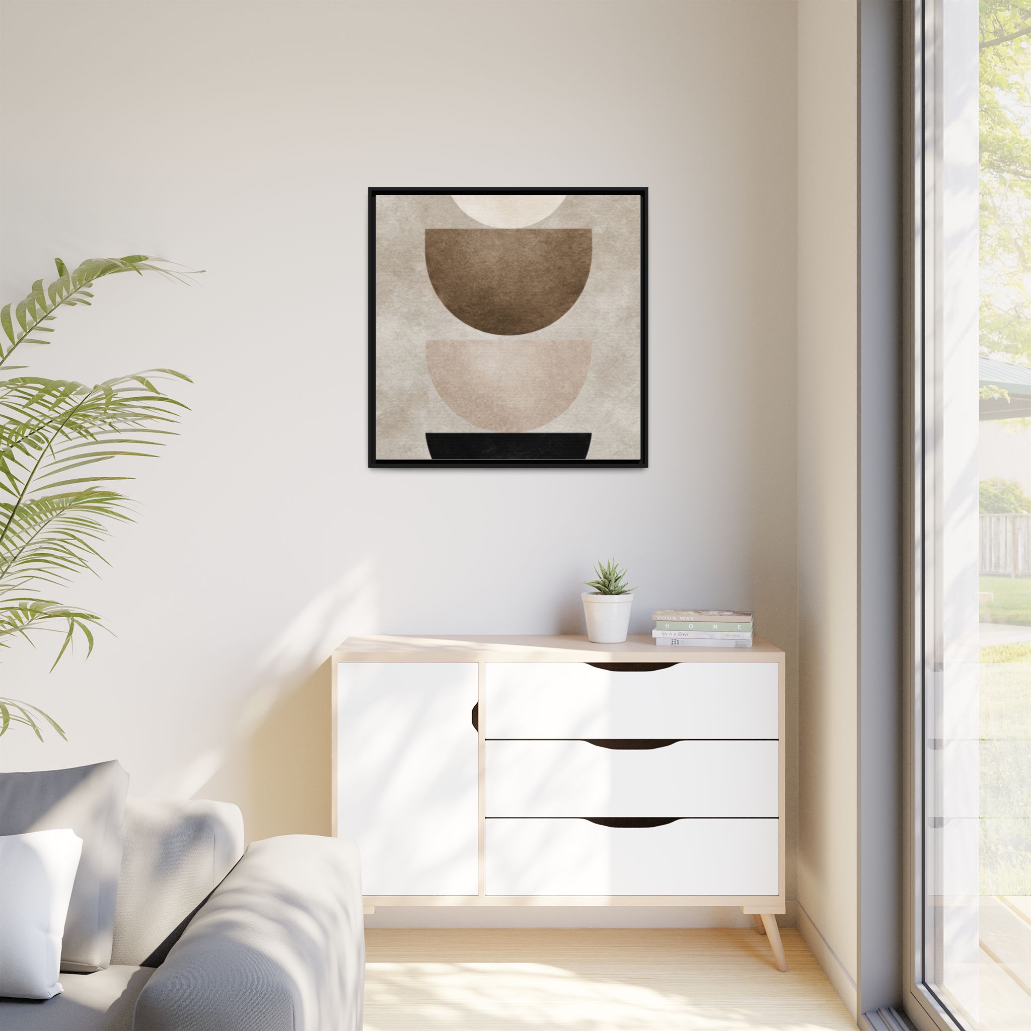 Abstract Neutral Geometric Canvas Print — Stacked Circles Framed Wall Art - Image 59
