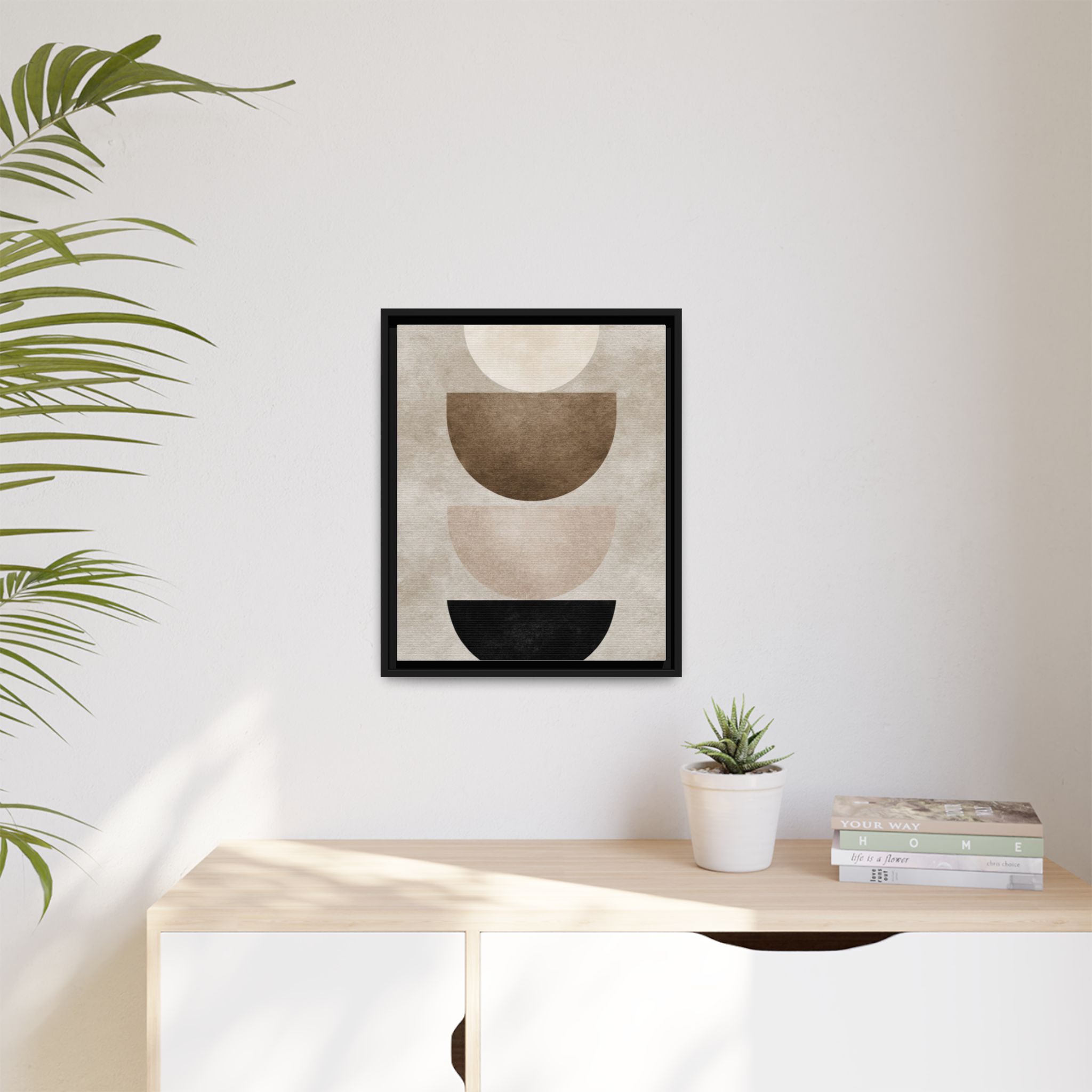 Abstract Neutral Geometric Canvas Print — Stacked Circles Framed Wall Art - Image 239