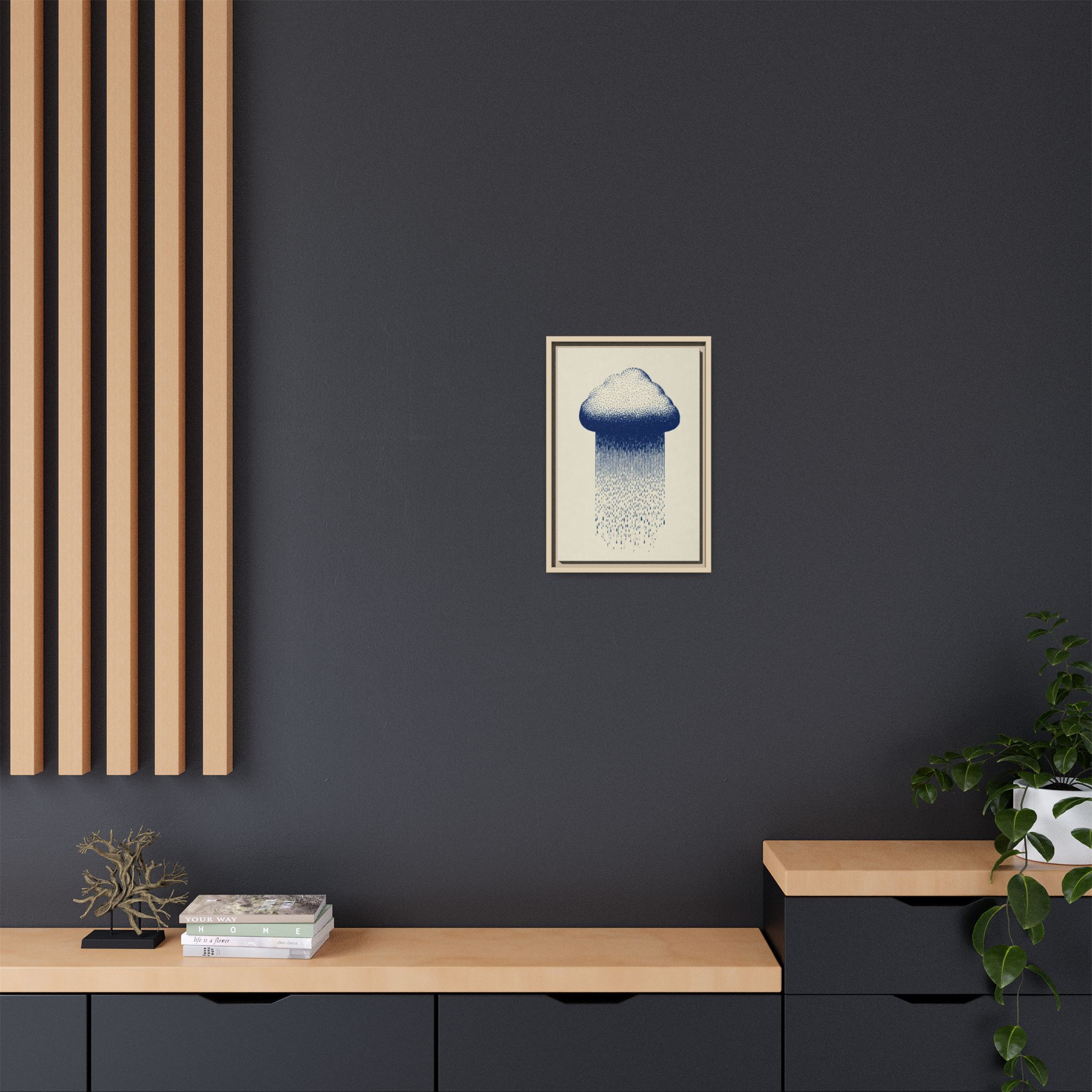 Framed Canvas Wall Art — Blue Rain Cloud Minimalist Print - Image 120