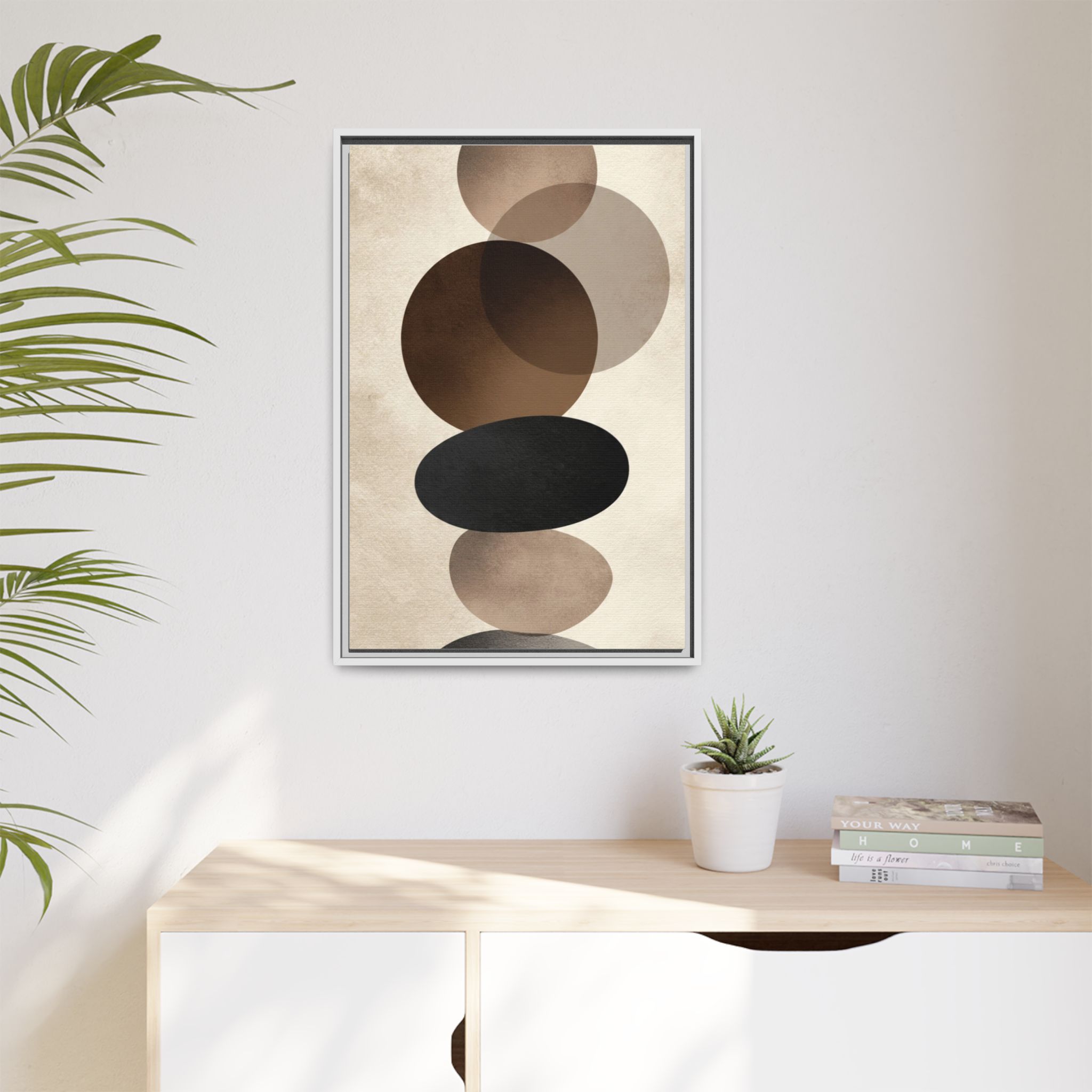 Framed Abstract Circles Matte Canvas Print — Neutral Mid-Century Wall Art - Image 139