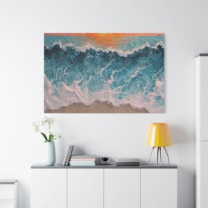 Seaside Sunset Canvas Print — Textured Ocean Waves Wall Art