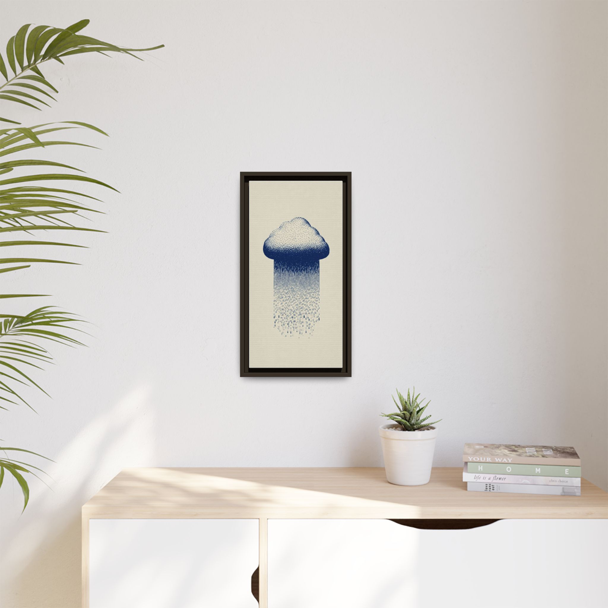 Framed Canvas Wall Art — Blue Rain Cloud Minimalist Print - Image 87