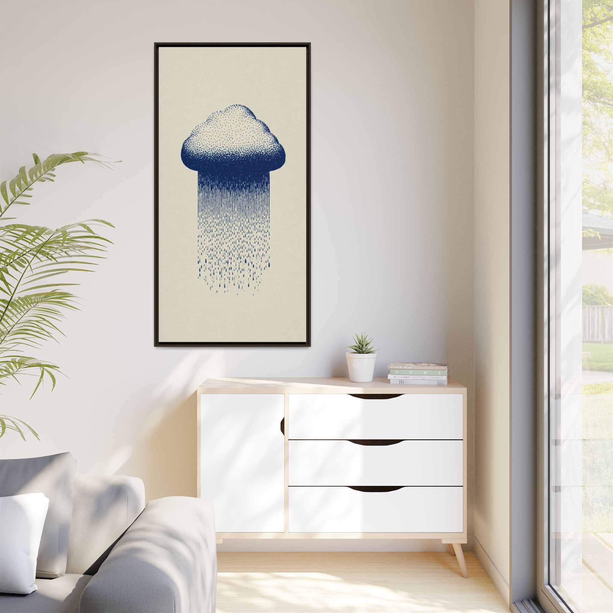 Framed Canvas Wall Art — Blue Rain Cloud Minimalist Print - Image 43