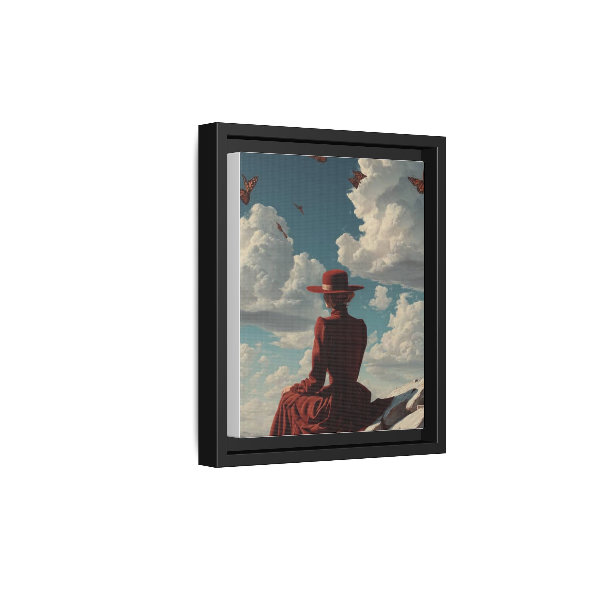 Framed Matte Canvas: Woman in Red Dress Sunset Sky Wall Art - Image 166