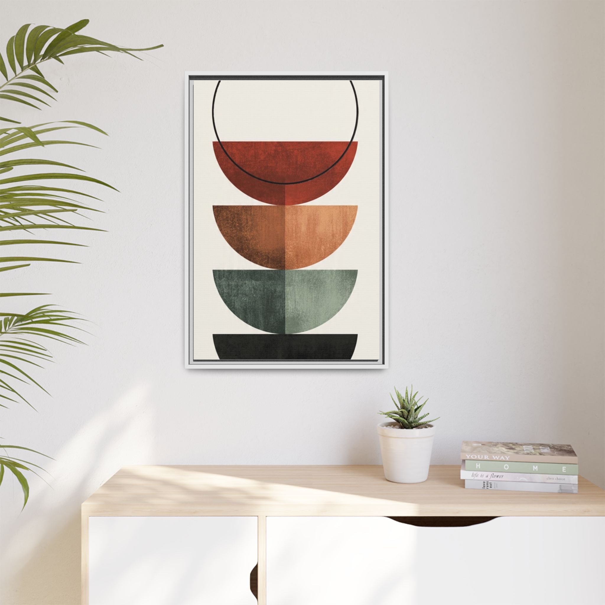 Abstract Stacked Semi-Circles Framed Canvas Wall Art — Mid-Century Modern Geometric Print - Image 139