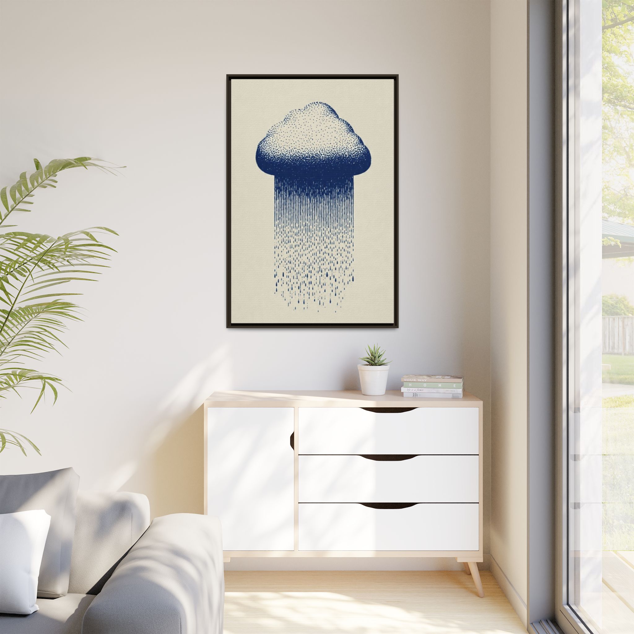 Framed Canvas Wall Art — Blue Rain Cloud Minimalist Print - Image 111