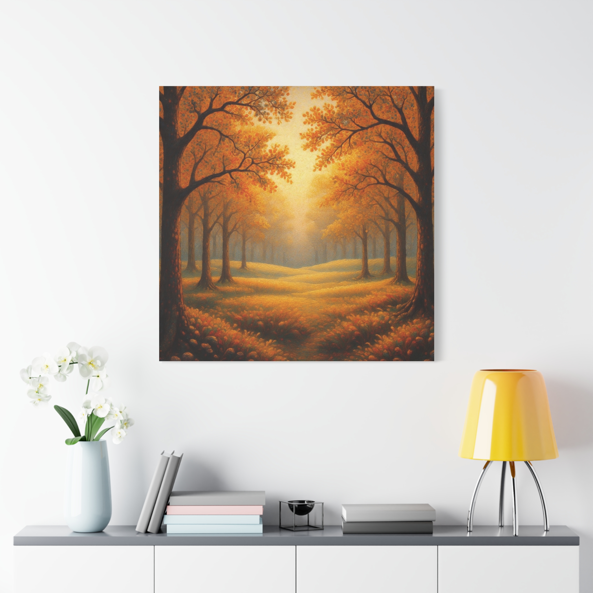 Autumn Woodland Canvas Print — Golden Forest Landscape Wall Art
