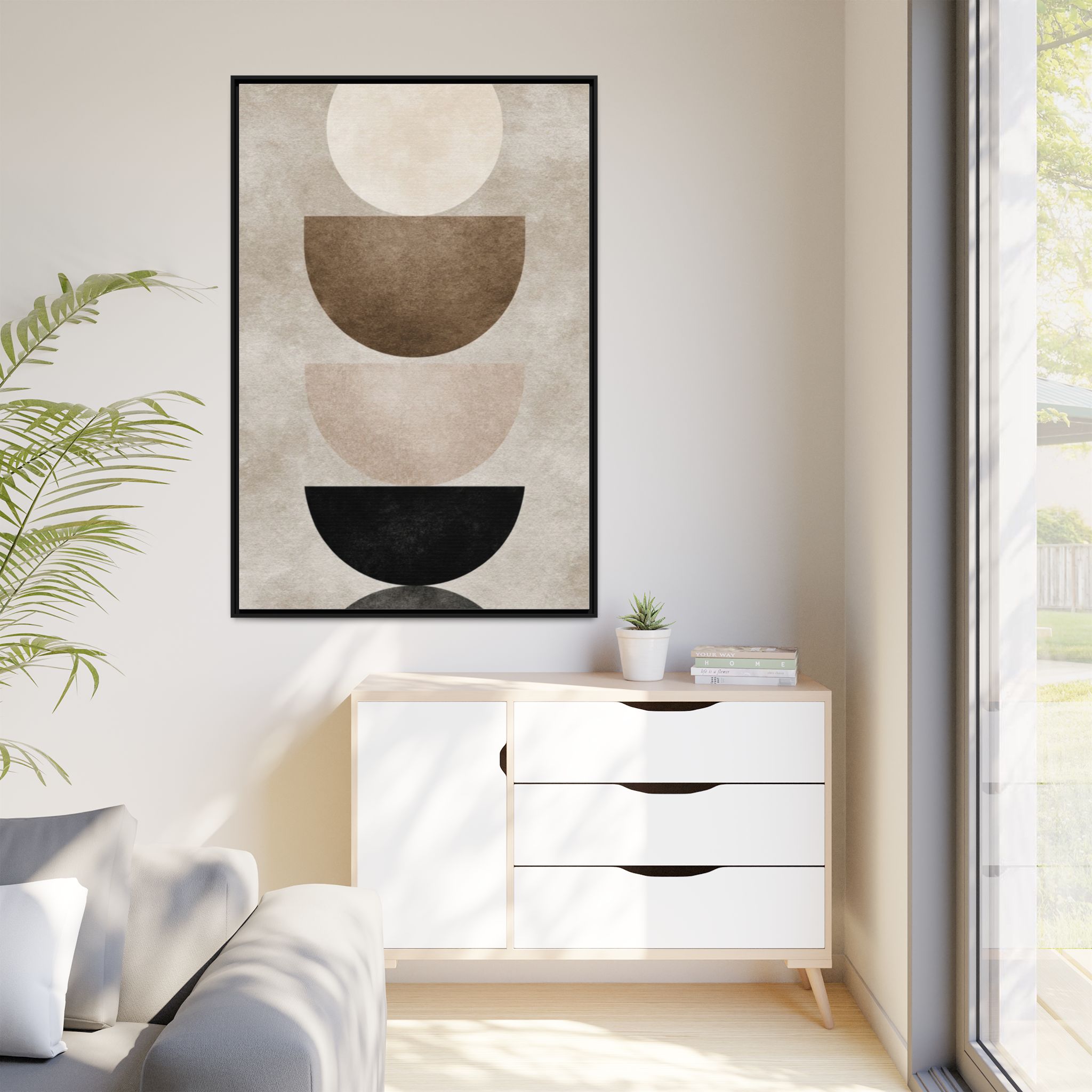 Abstract Neutral Geometric Canvas Print — Stacked Circles Framed Wall Art - Image 107