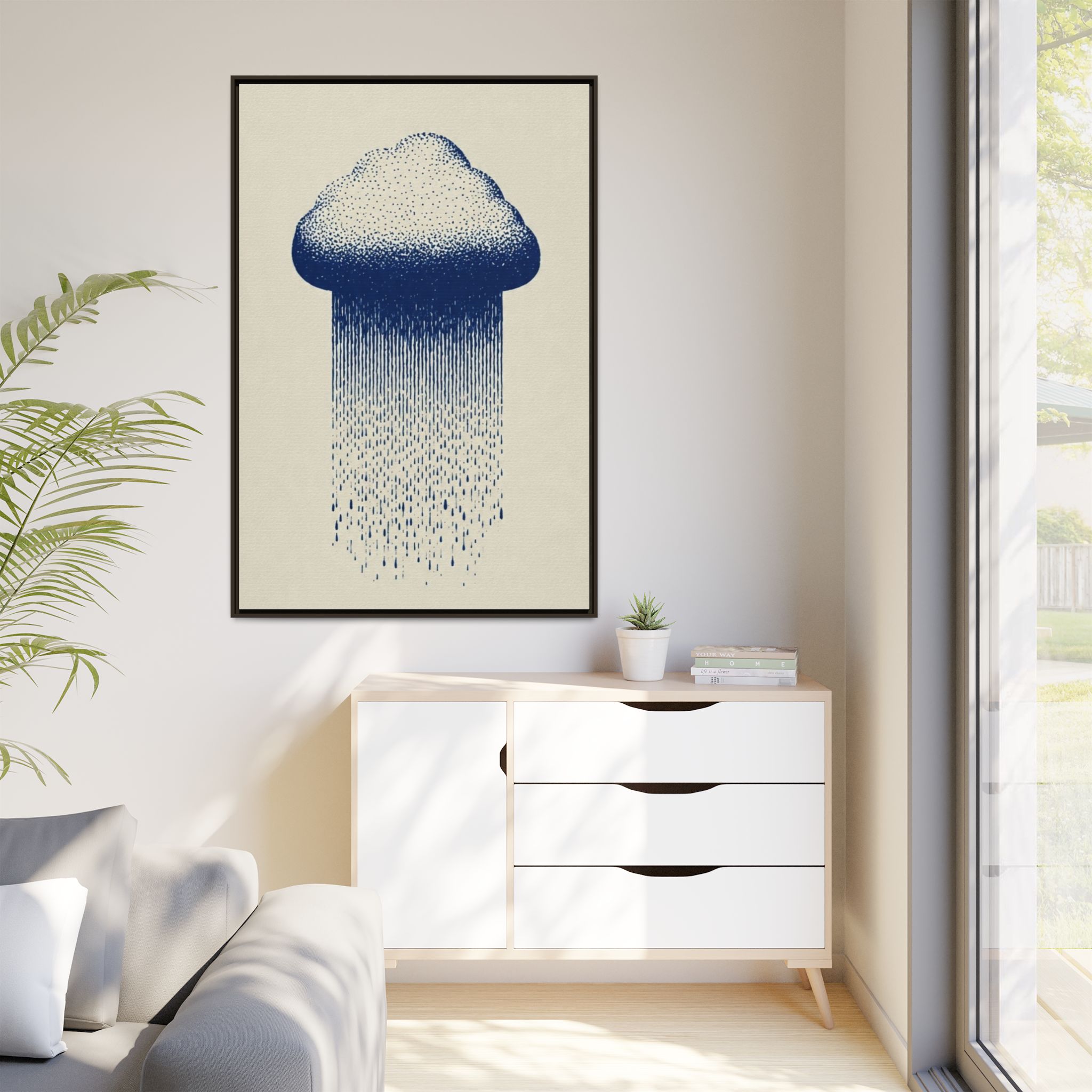 Framed Canvas Wall Art — Blue Rain Cloud Minimalist Print - Image 51