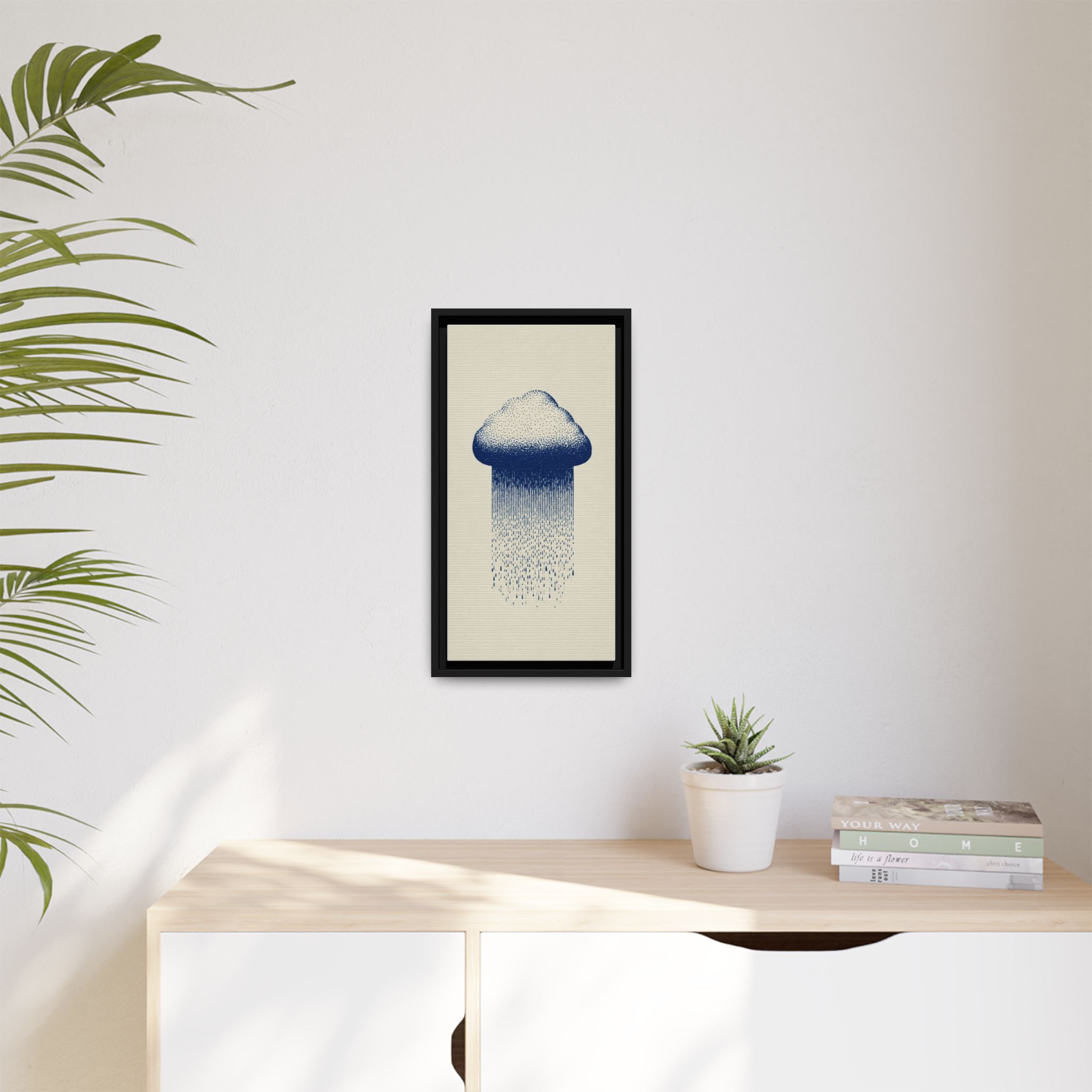 Framed Canvas Wall Art — Blue Rain Cloud Minimalist Print - Image 95