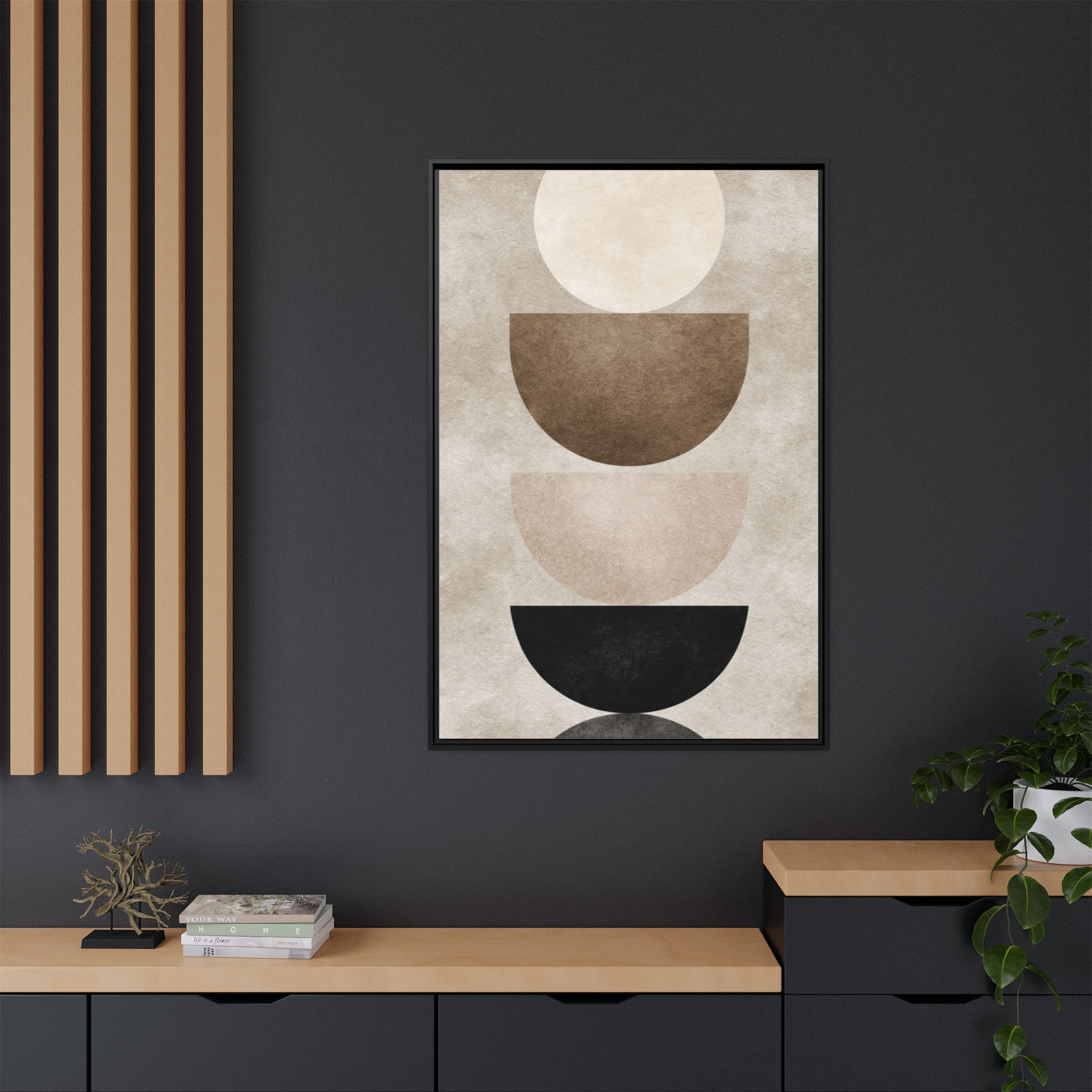 Abstract Neutral Geometric Canvas Print — Stacked Circles Framed Wall Art - Image 148