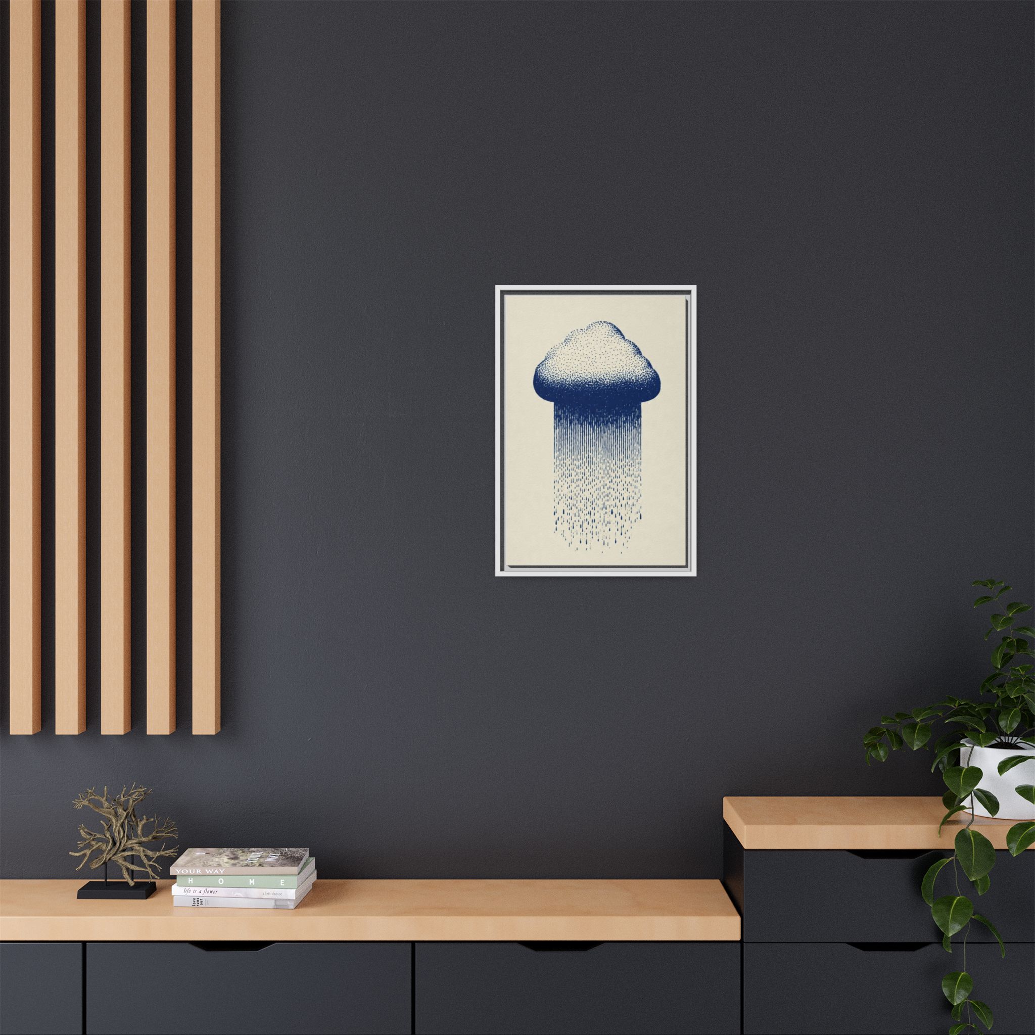 Framed Canvas Wall Art — Blue Rain Cloud Minimalist Print - Image 240