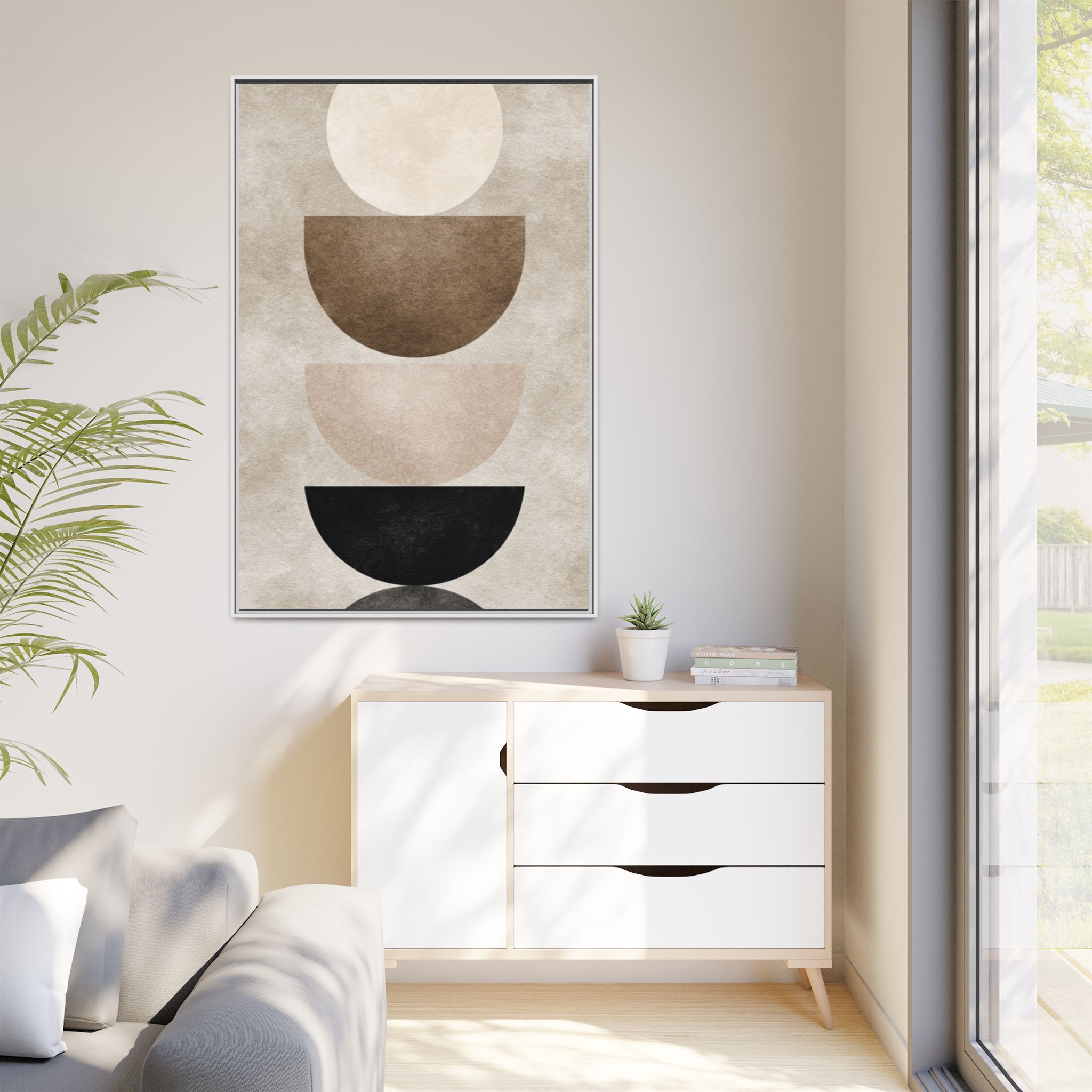 Abstract Neutral Geometric Canvas Print — Stacked Circles Framed Wall Art - Image 103