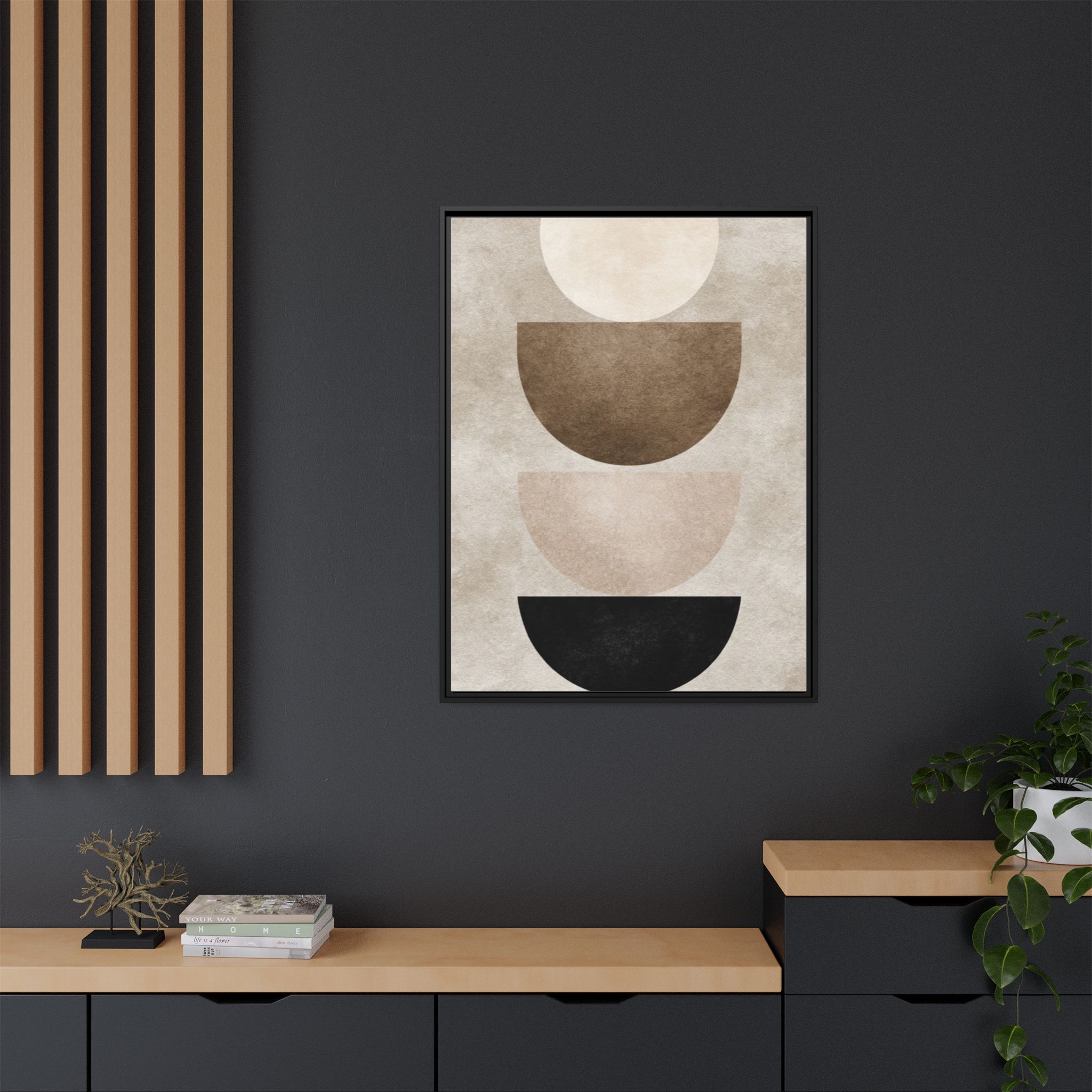 Abstract Neutral Geometric Canvas Print — Stacked Circles Framed Wall Art - Image 80