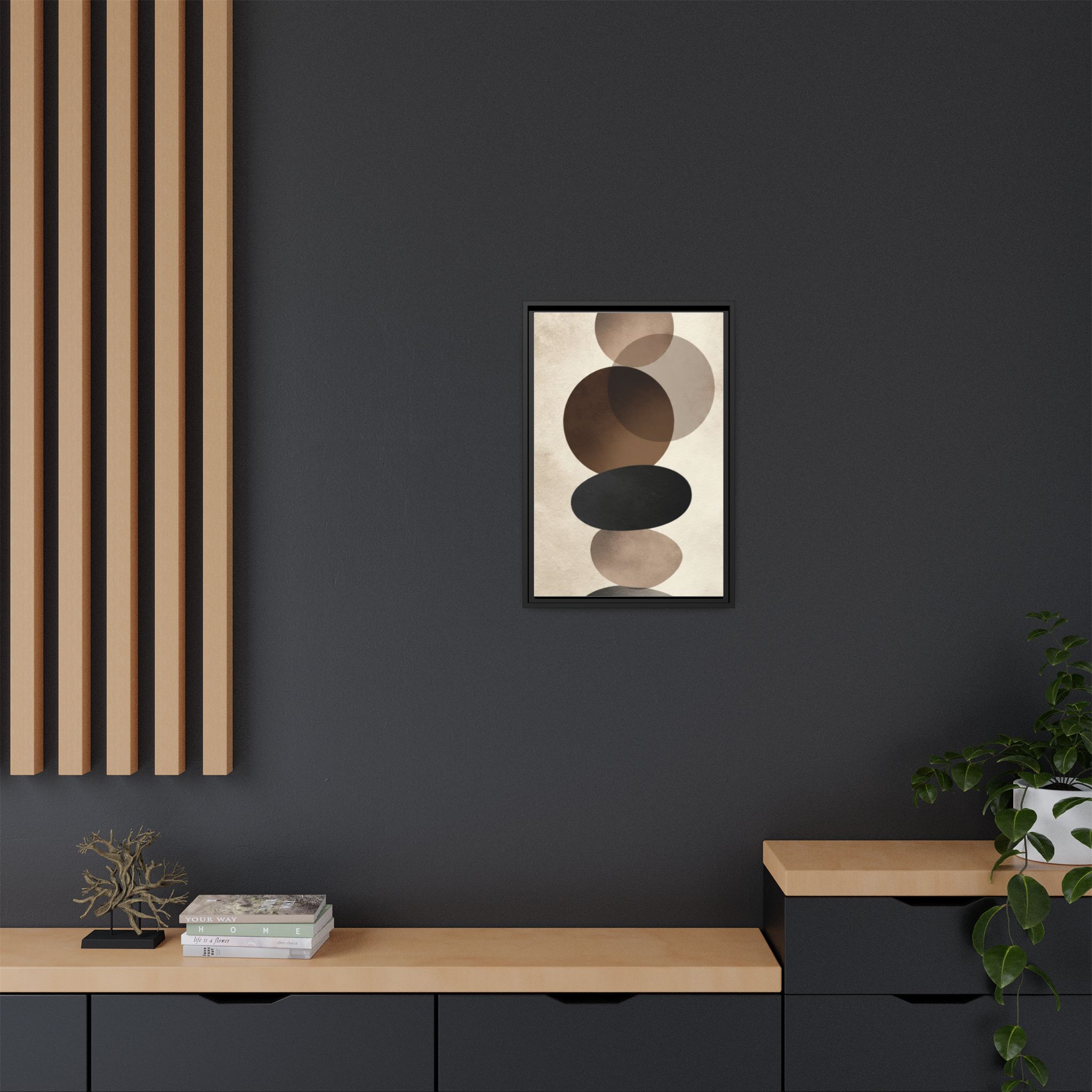 Framed Abstract Circles Matte Canvas Print — Neutral Mid-Century Wall Art - Image 180