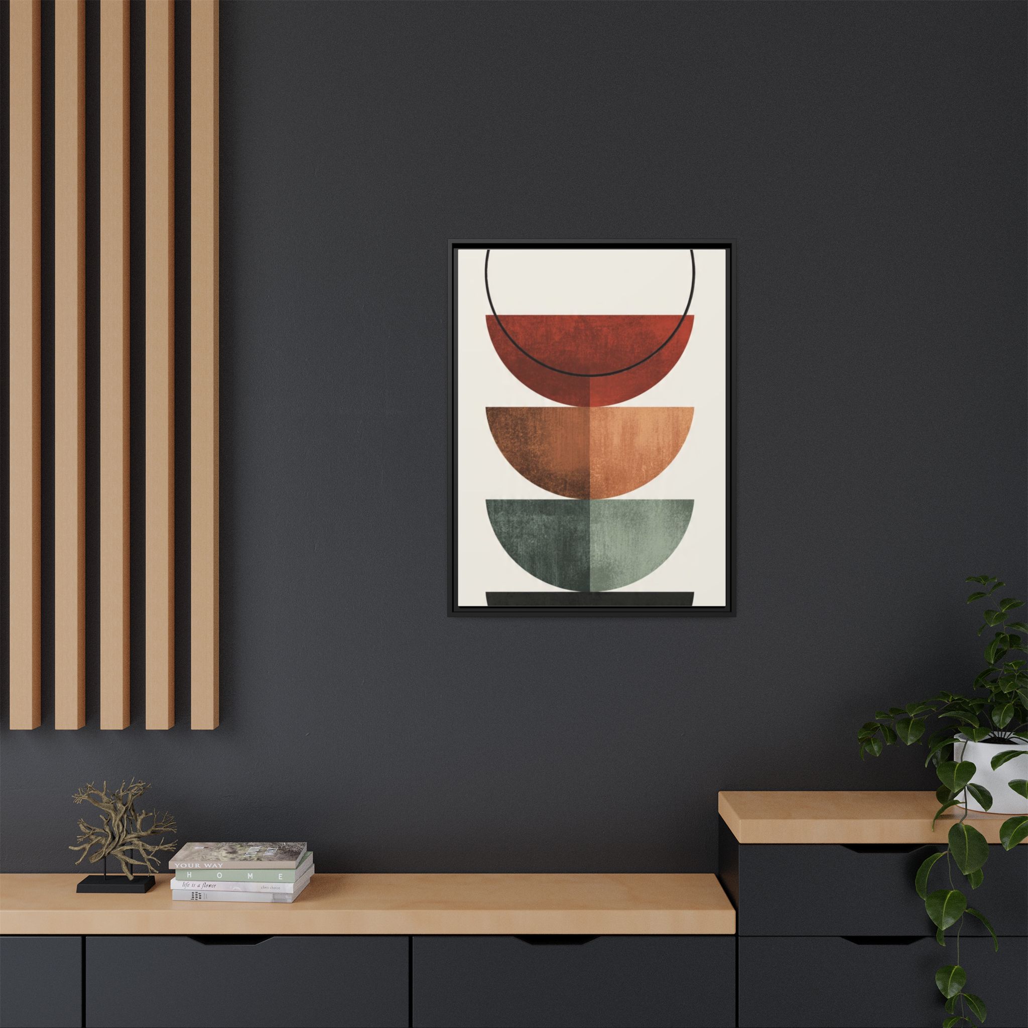 Abstract Stacked Semi-Circles Framed Canvas Wall Art — Mid-Century Modern Geometric Print - Image 208