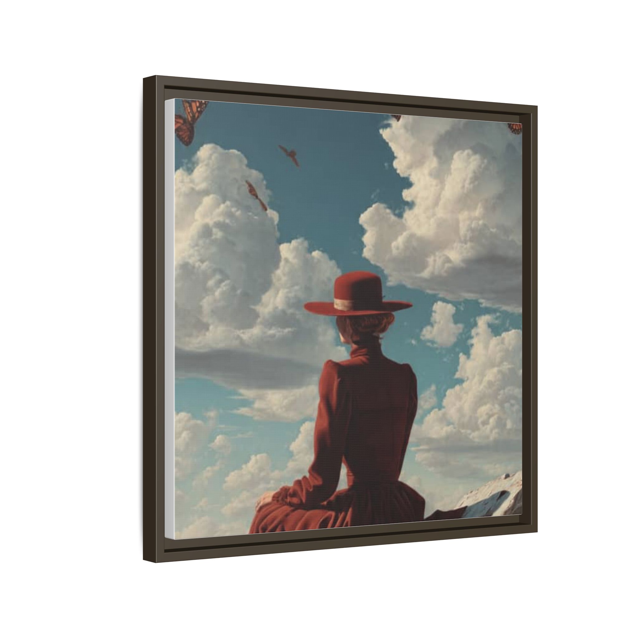 Framed Matte Canvas: Woman in Red Dress Sunset Sky Wall Art - Image 182