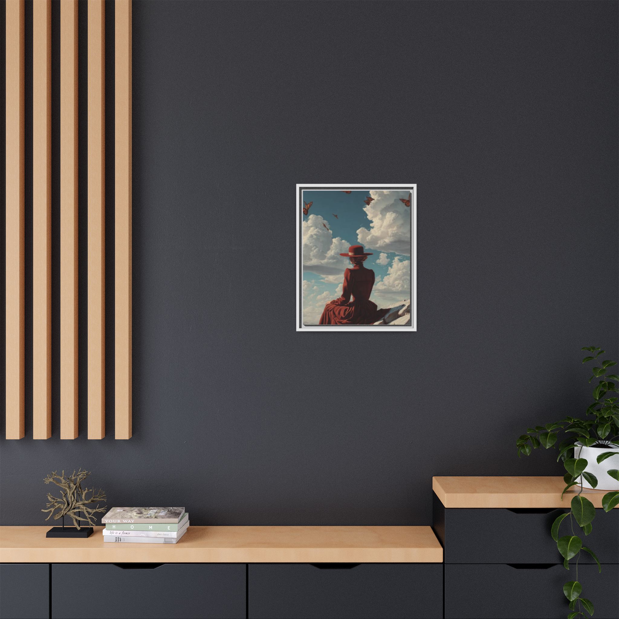 Framed Matte Canvas: Woman in Red Dress Sunset Sky Wall Art - Image 216