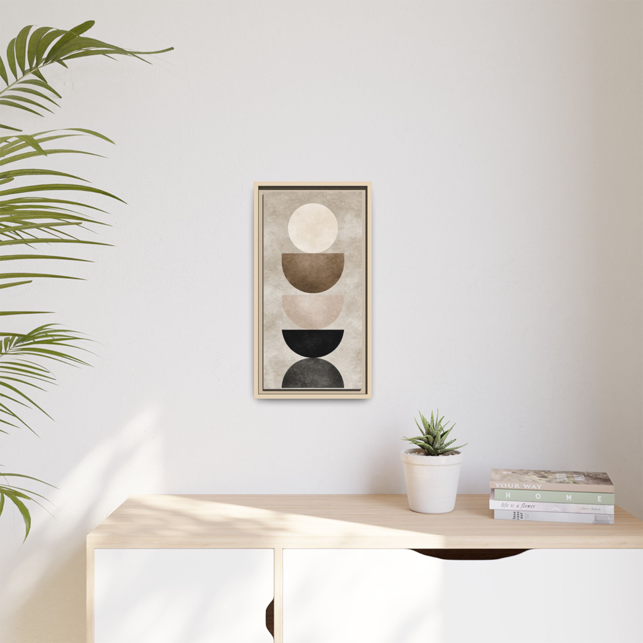 Abstract Neutral Geometric Canvas Print — Stacked Circles Framed Wall Art - Image 123