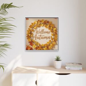 Welcome Autumn Framed Canvas – Fall Leaf Wreath Wall Art