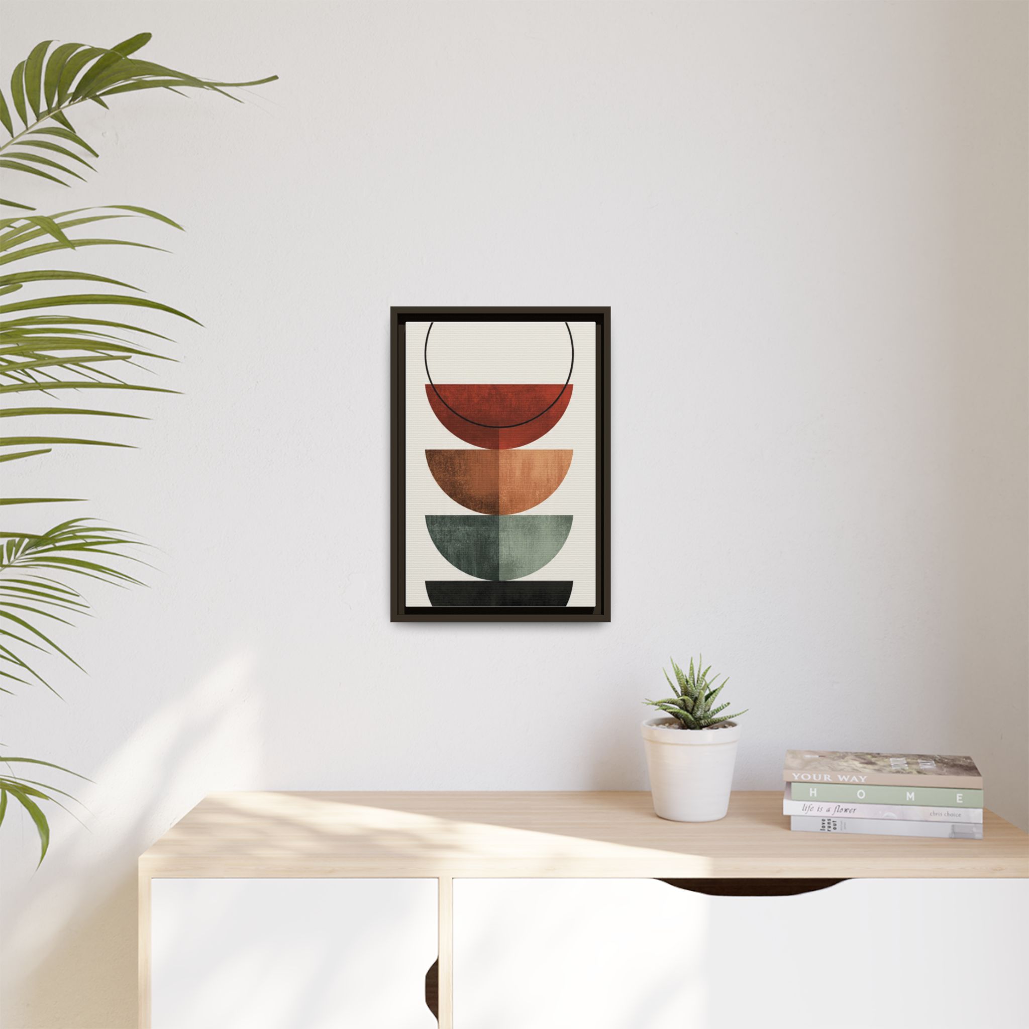 Abstract Stacked Semi-Circles Framed Canvas Wall Art — Mid-Century Modern Geometric Print - Image 115