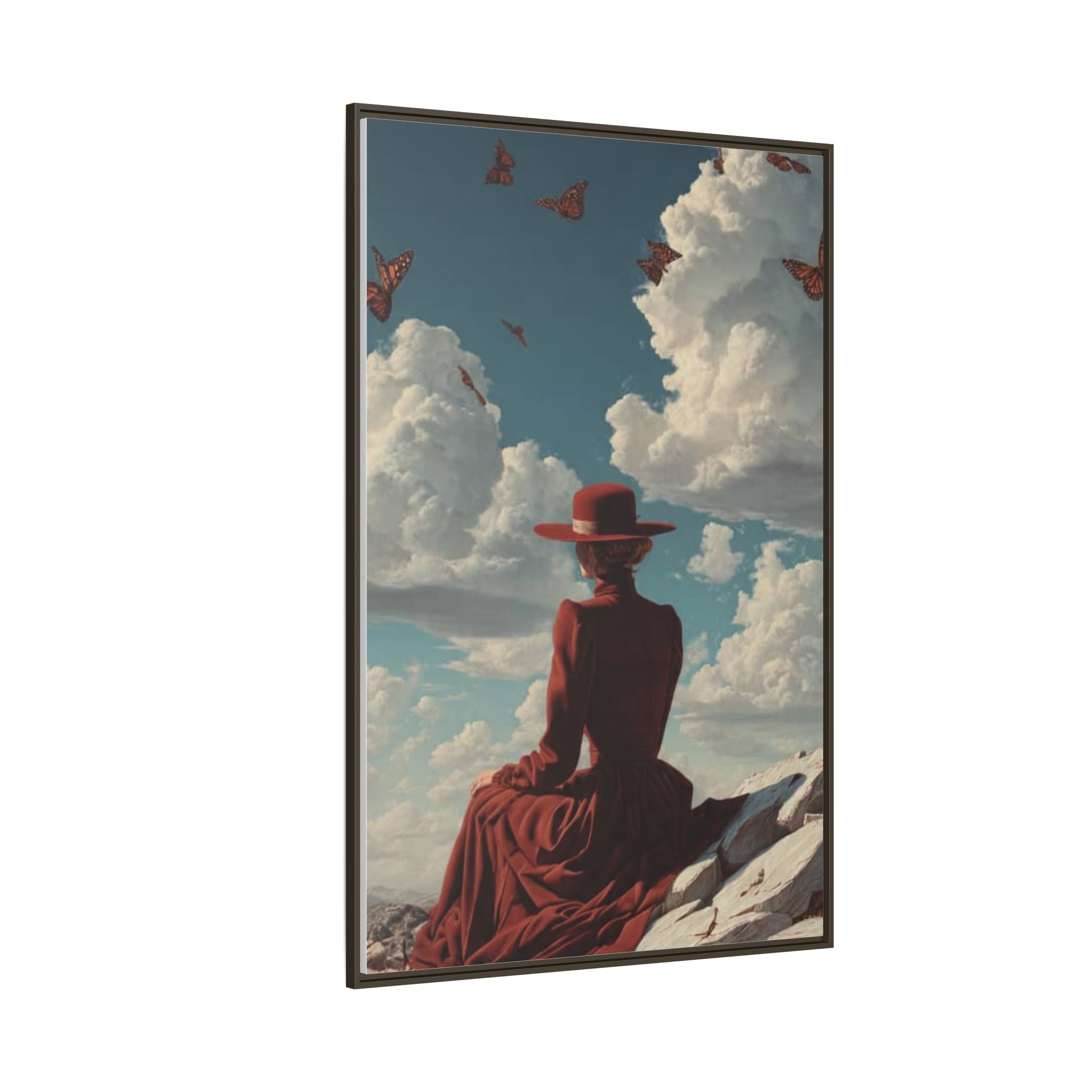Framed Matte Canvas: Woman in Red Dress Sunset Sky Wall Art - Image 66