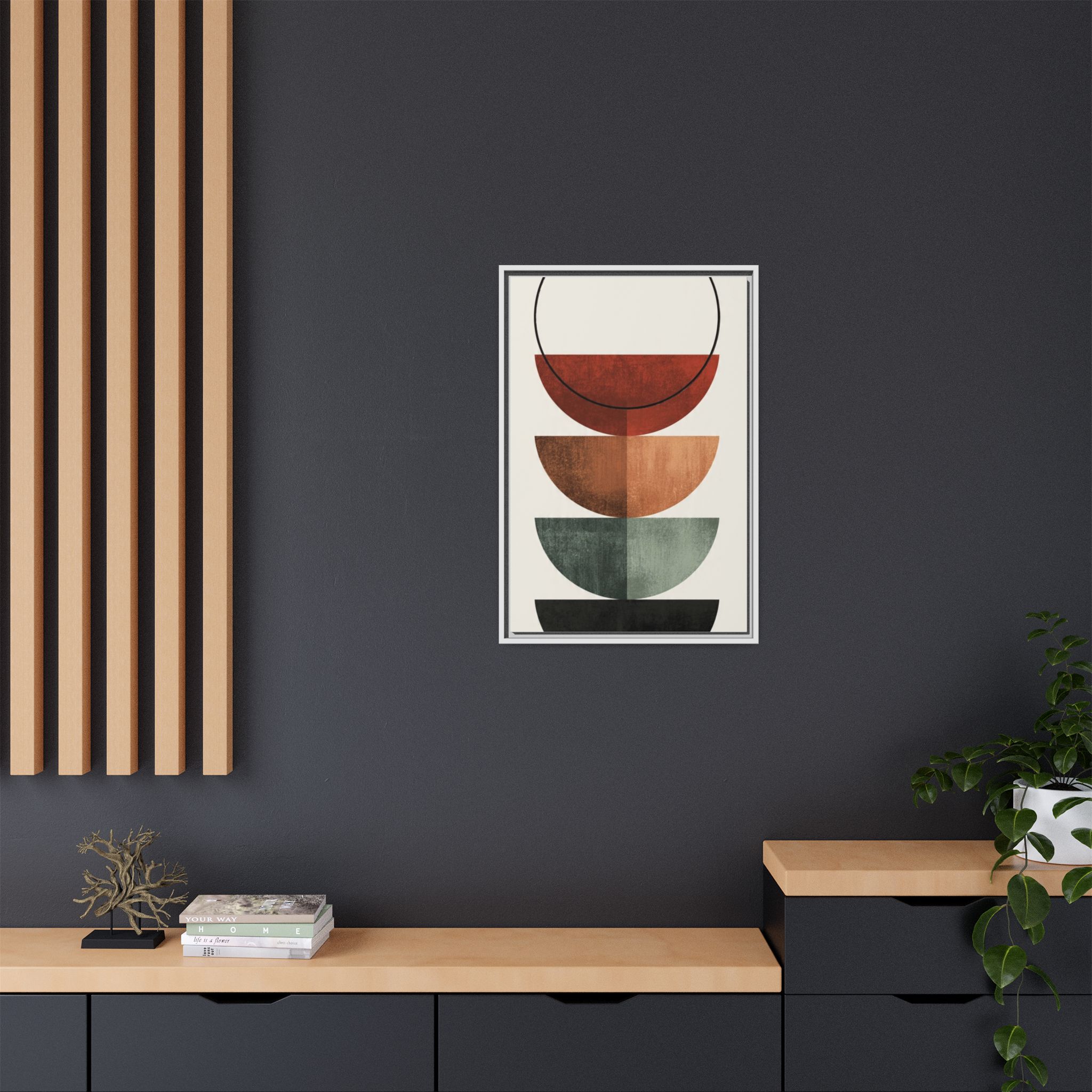 Abstract Stacked Semi-Circles Framed Canvas Wall Art — Mid-Century Modern Geometric Print - Image 140