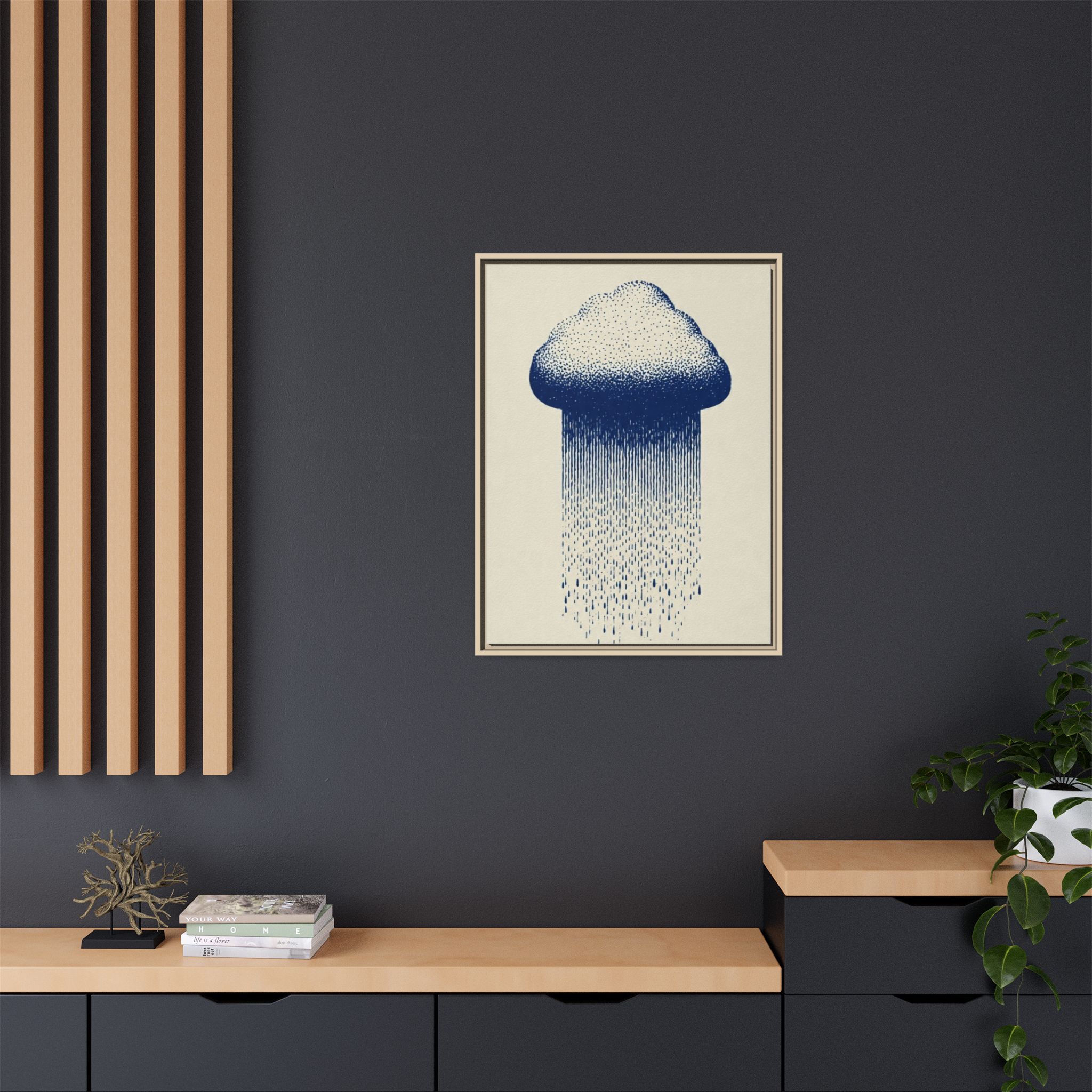 Framed Canvas Wall Art — Blue Rain Cloud Minimalist Print - Image 204