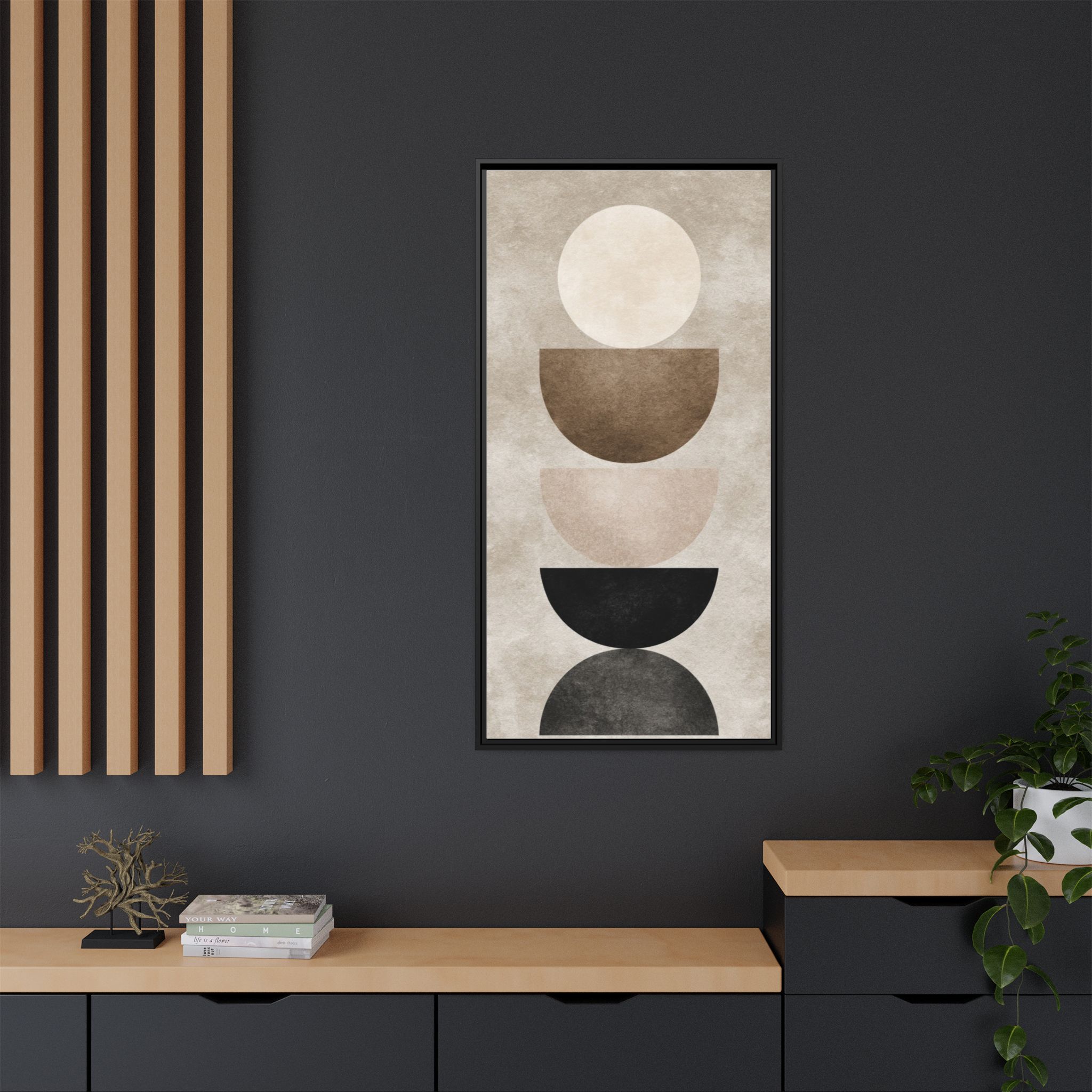 Abstract Neutral Geometric Canvas Print — Stacked Circles Framed Wall Art - Image 8