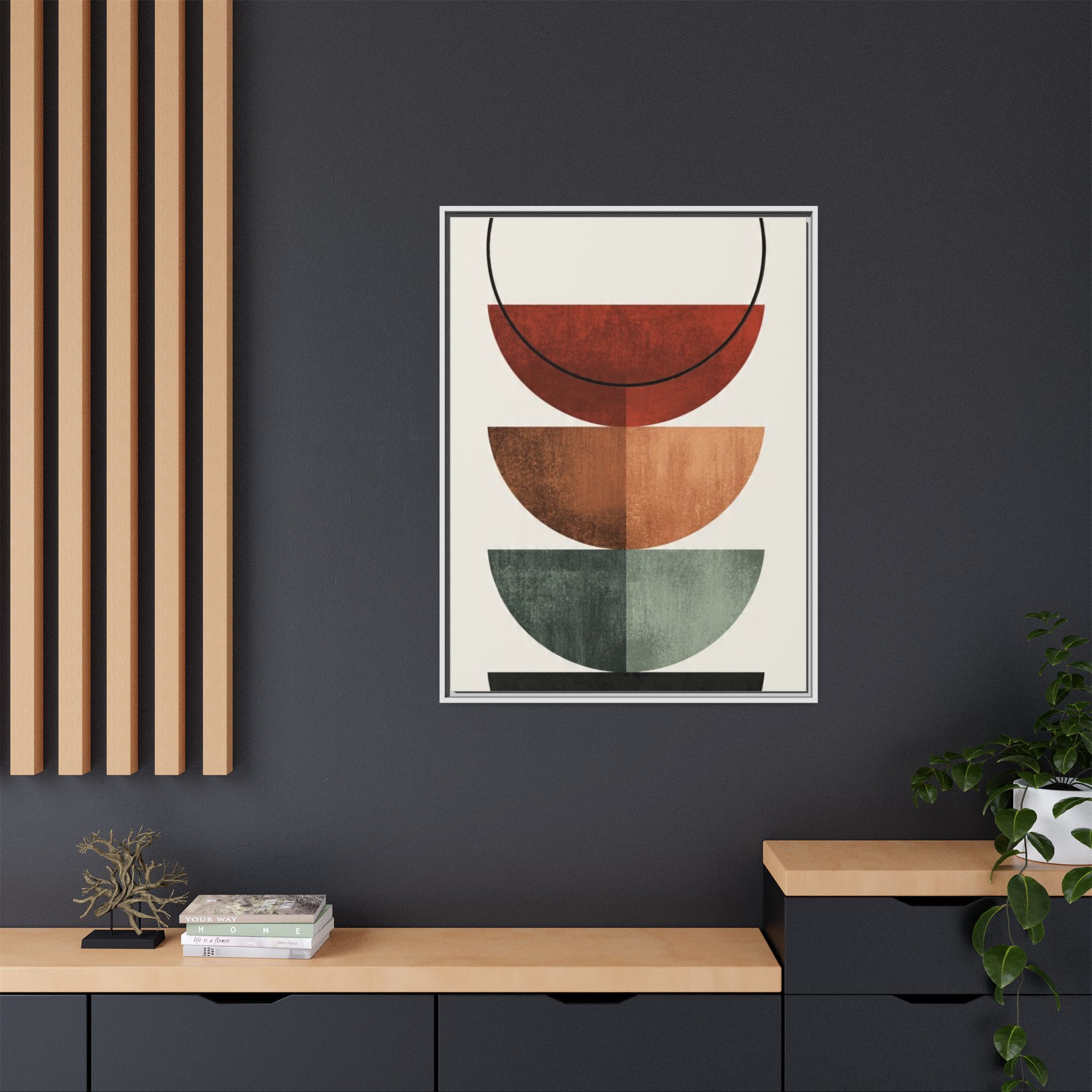 Abstract Stacked Semi-Circles Framed Canvas Wall Art — Mid-Century Modern Geometric Print - Image 24