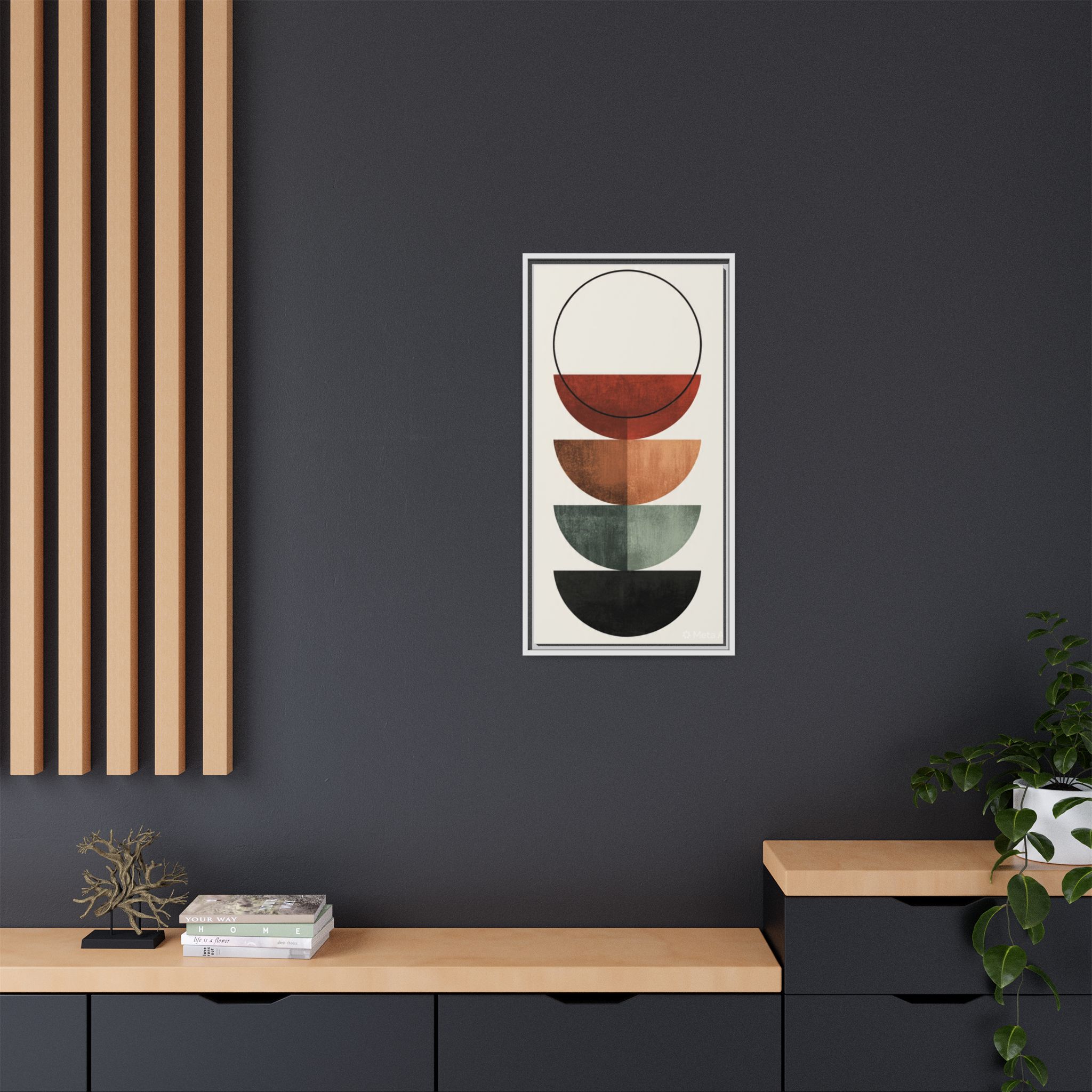 Abstract Stacked Semi-Circles Framed Canvas Wall Art — Mid-Century Modern Geometric Print - Image 216