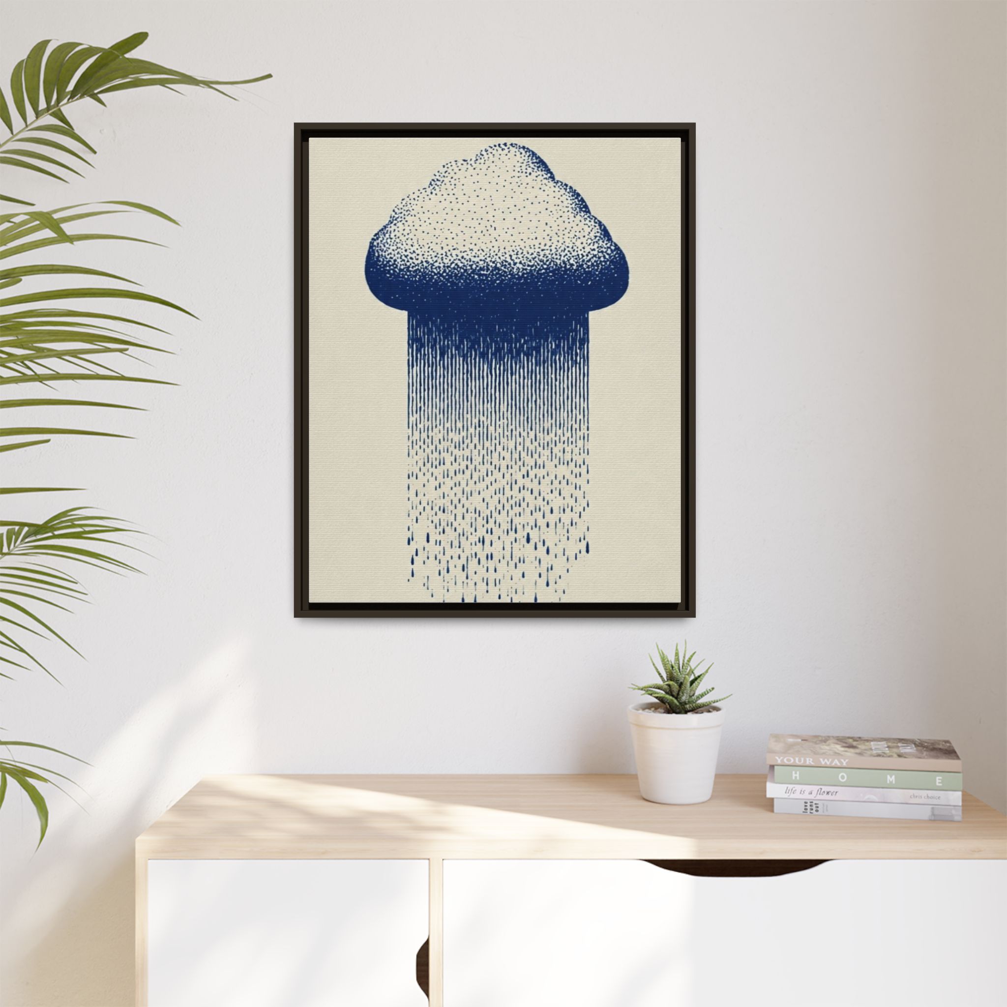 Framed Canvas Wall Art — Blue Rain Cloud Minimalist Print - Image 191