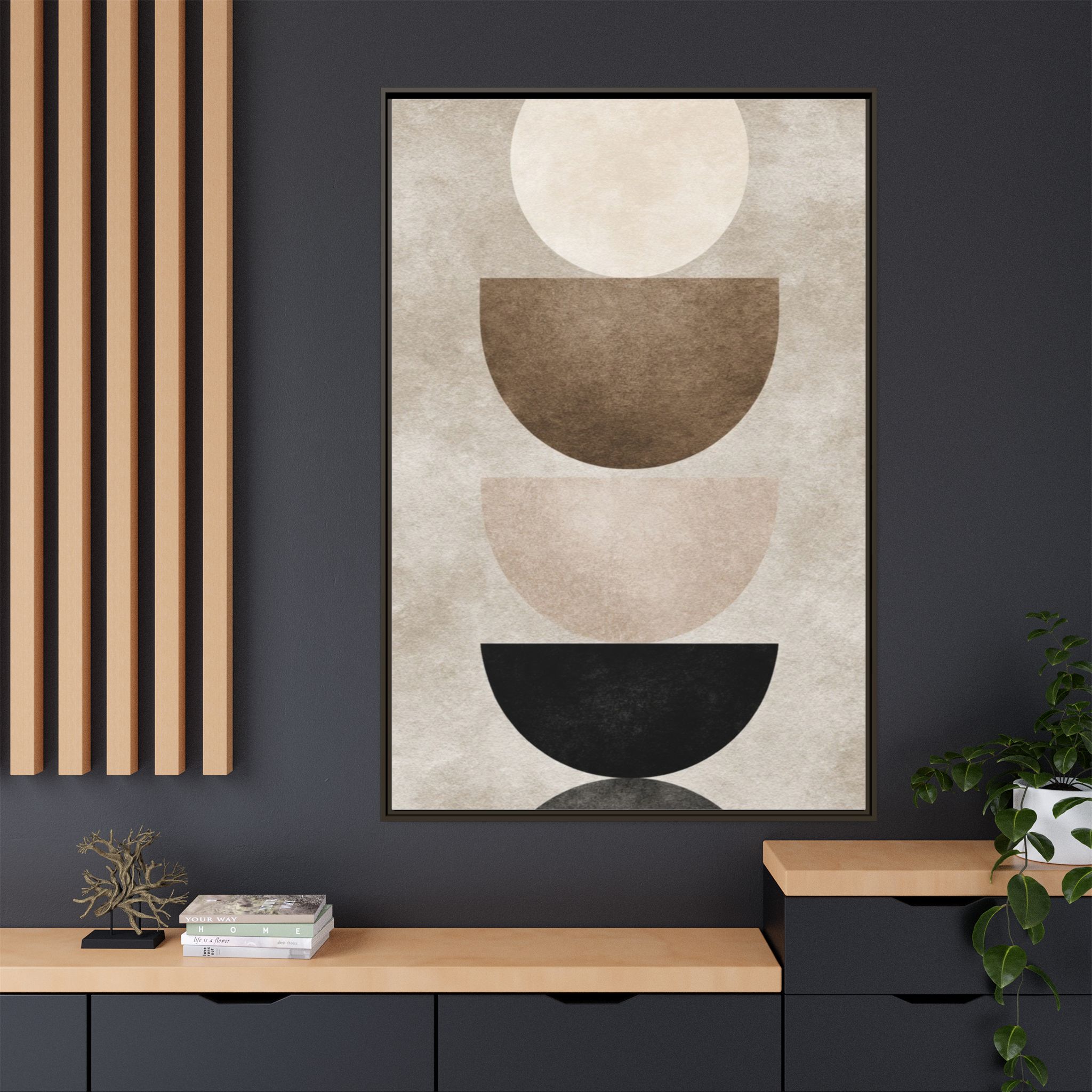 Abstract Neutral Geometric Canvas Print — Stacked Circles Framed Wall Art - Image 100