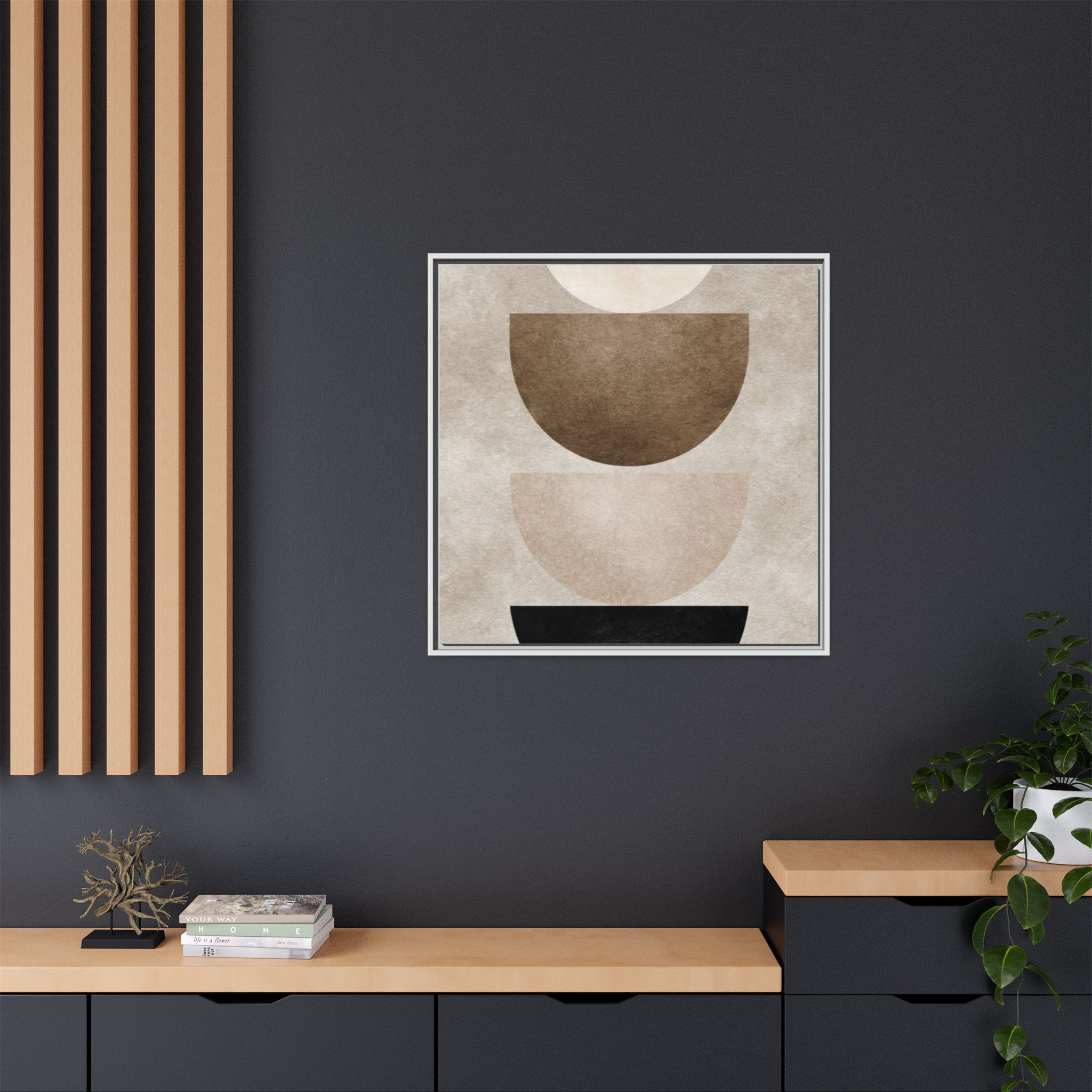 Abstract Neutral Geometric Canvas Print — Stacked Circles Framed Wall Art - Image 64