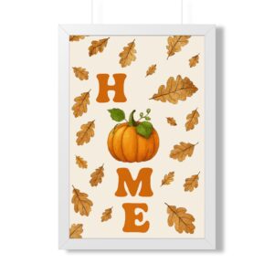 Framed Poster - 'HOME' Pumpkin & Falling Leaves Autumn Wall Art