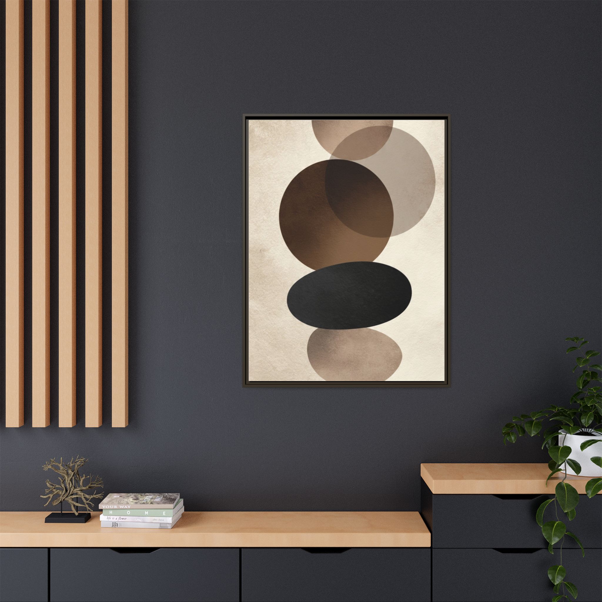 Framed Abstract Circles Matte Canvas Print — Neutral Mid-Century Wall Art - Image 28