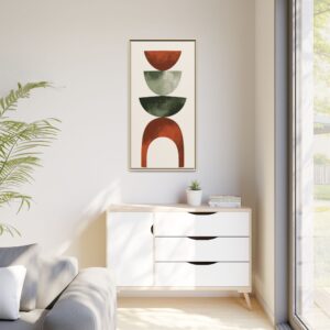 Modern Abstract Stacked Shapes Framed Canvas Art — Earth Tone Minimalist Wall Decor